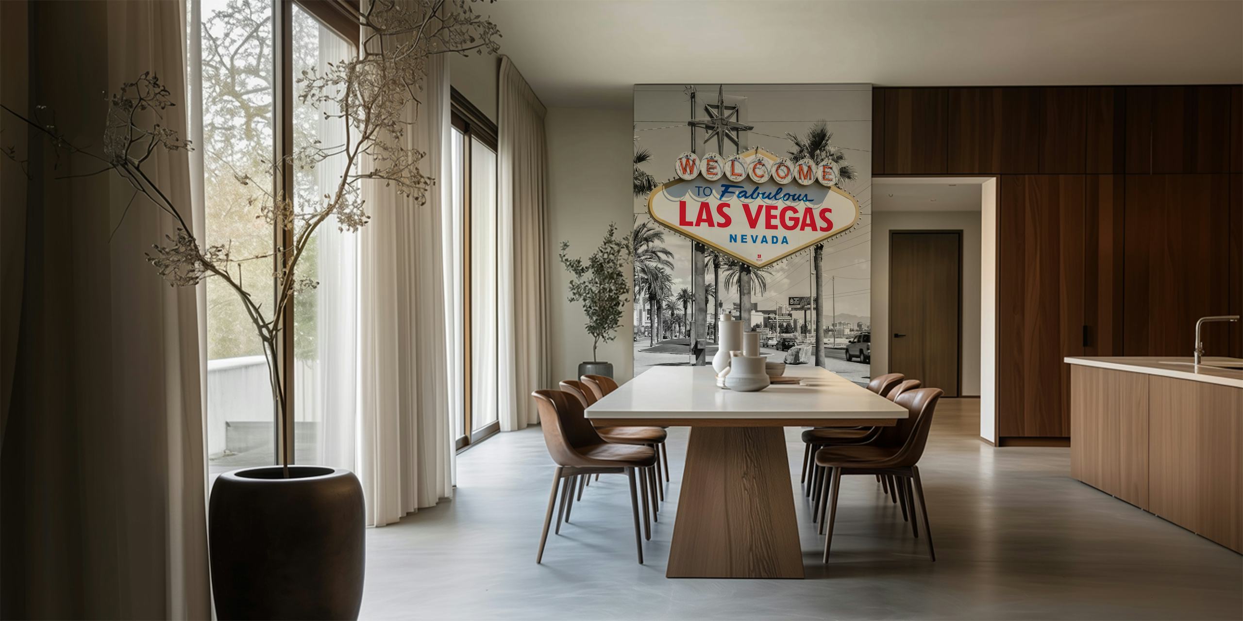 Las Vegas sign in vibrant colors on black and white background wallpaper