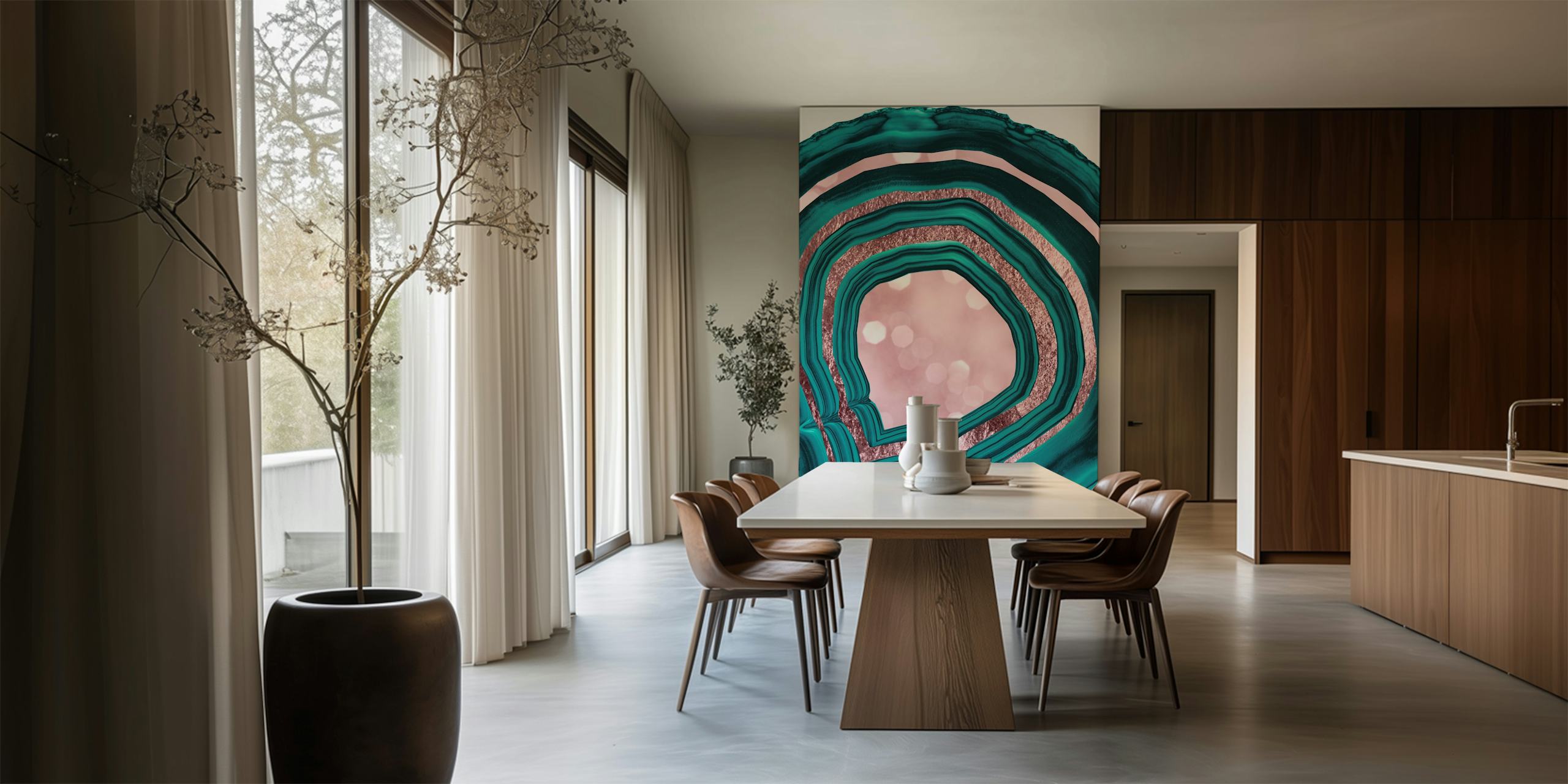 Teal and rose gold agate pattern wallpaper