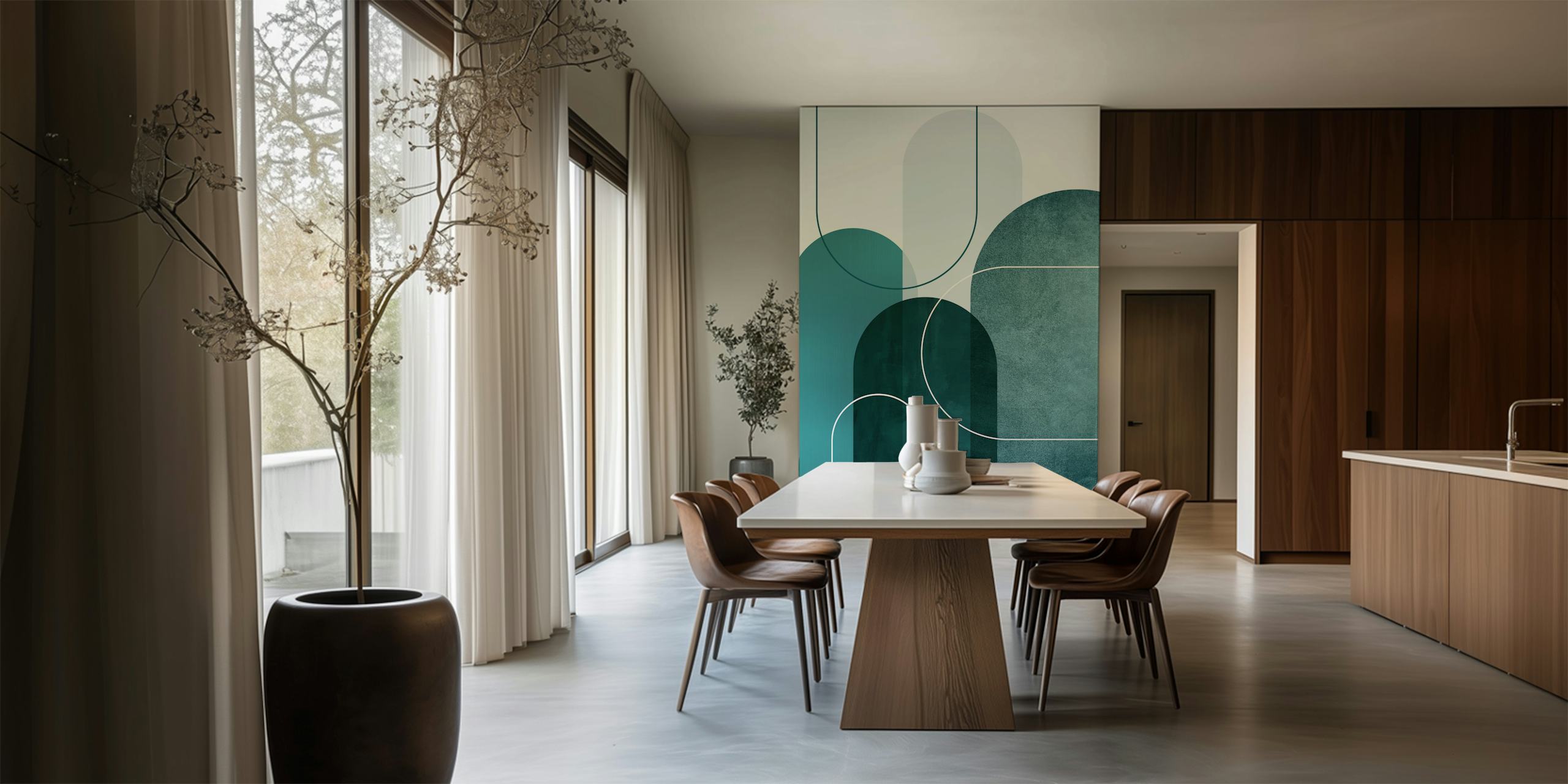 Teal Mid Century Arches τοιχογραφία με επικαλυπτόμενα γεωμετρικά σχήματα