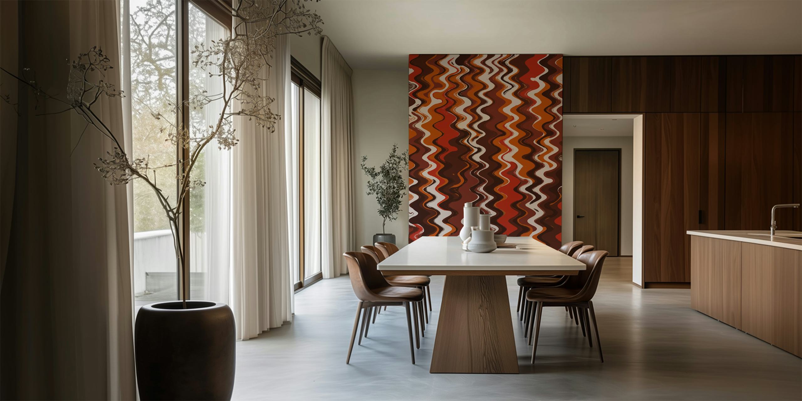 Earthy zig zag pattern wallpaper in a room