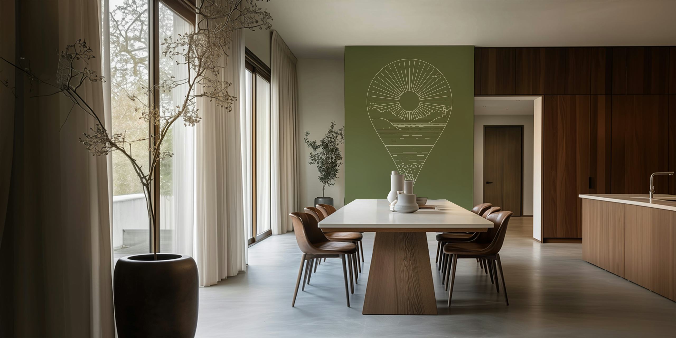 Wallpaper design with sun and landscape imagery