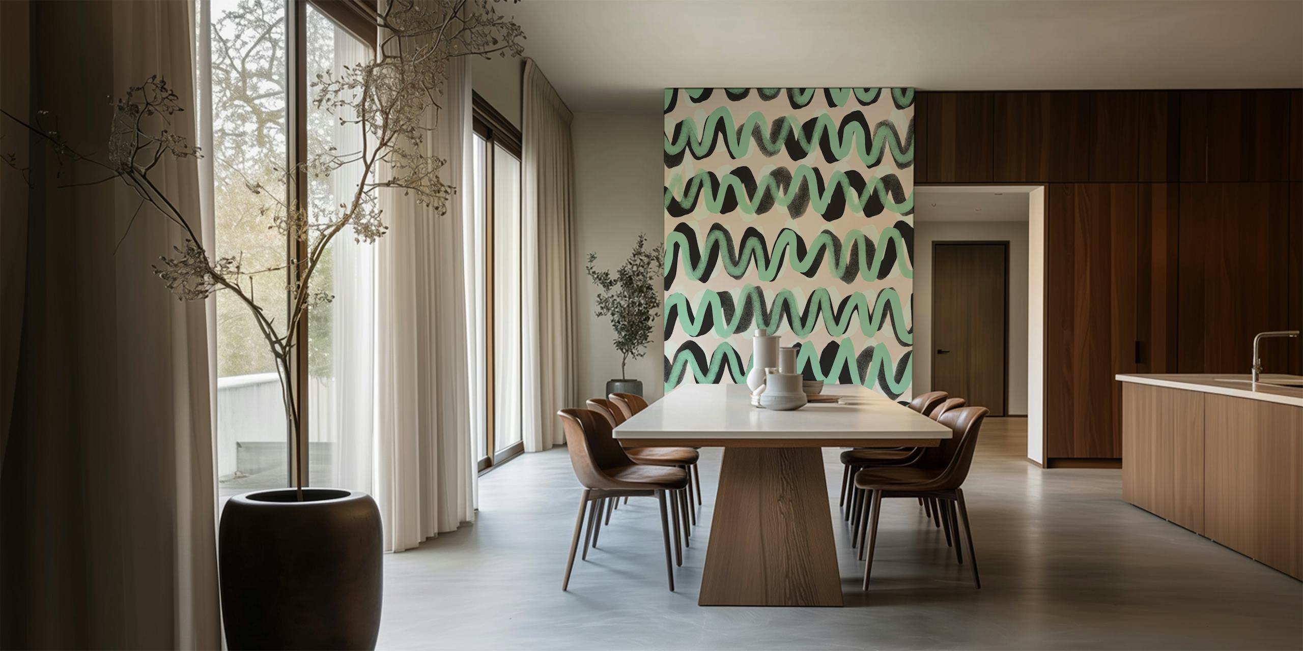 Turquoise zigzag pattern wallpaper in a room