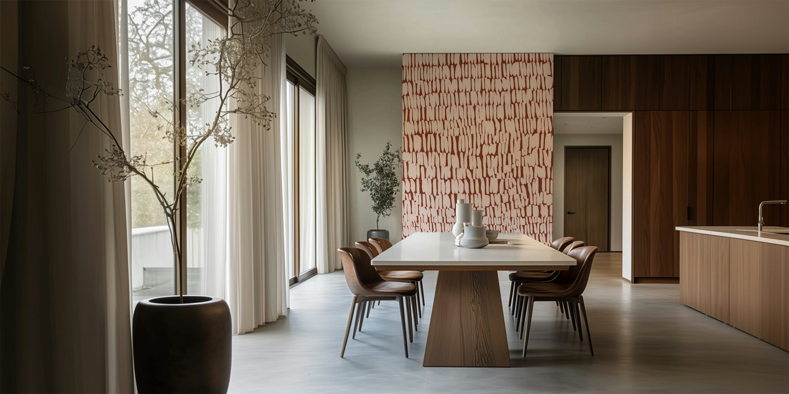 Beige textured stripes pattern wallpaper showcasing vertical brush strokes