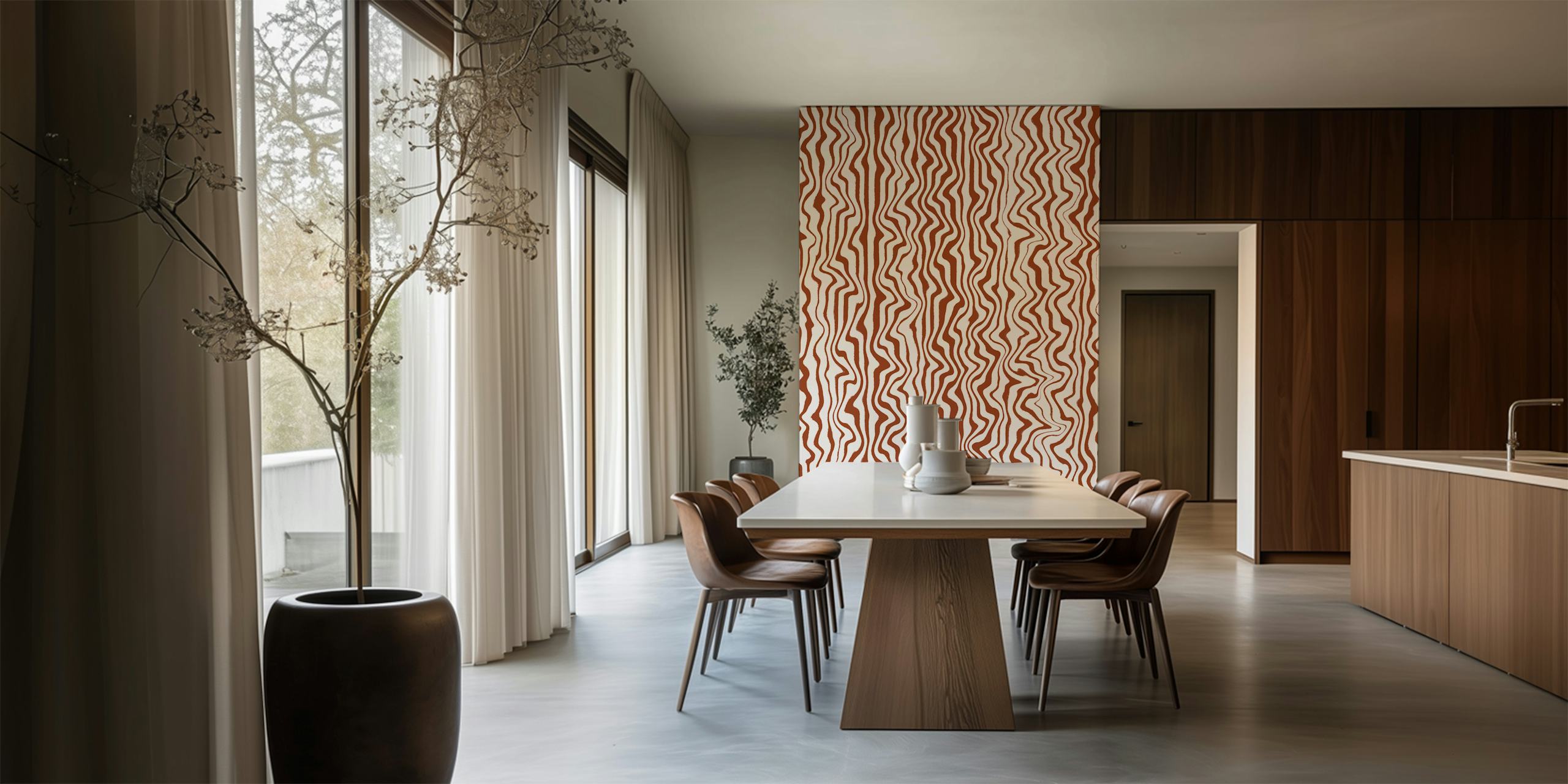 Liquid Beige Stripes Pattern Tapete in einem Raum