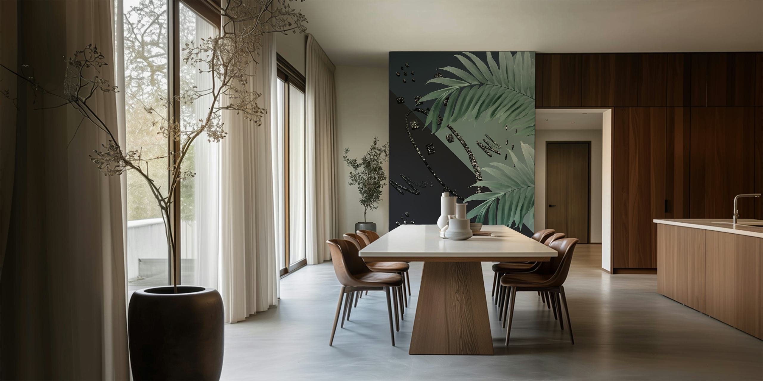 Palms Abstract Glitter wallpaper in a room