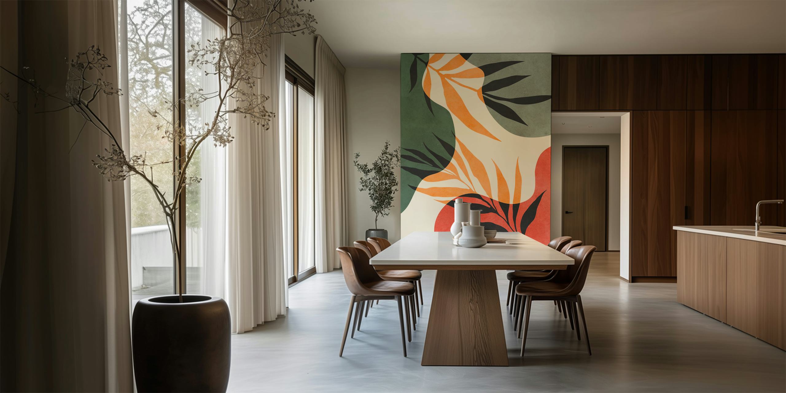 Botanical wanddecoratie ontwerp in een kamer