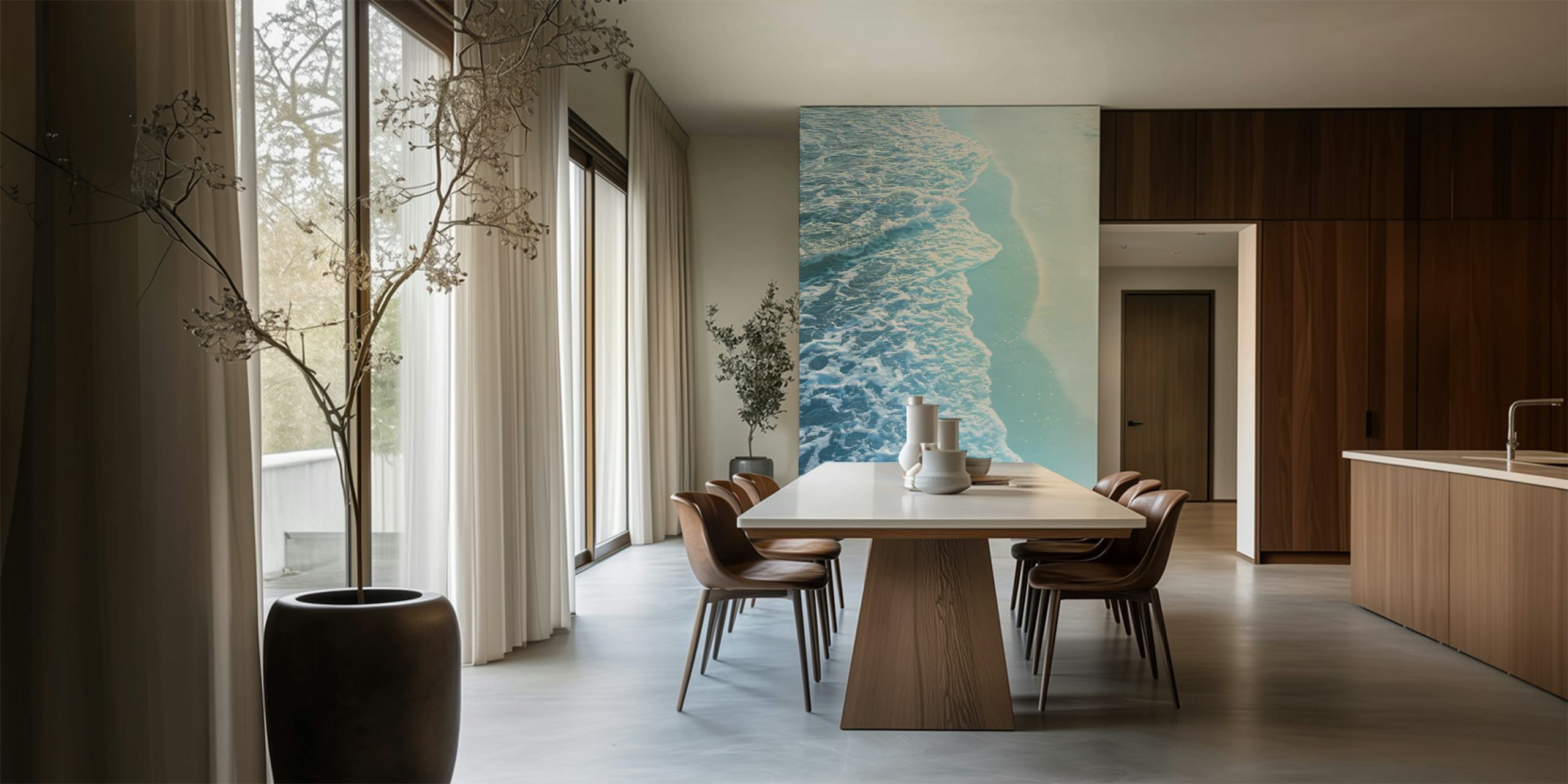 Zachte turquoise oceaan golfbehang in een kamer