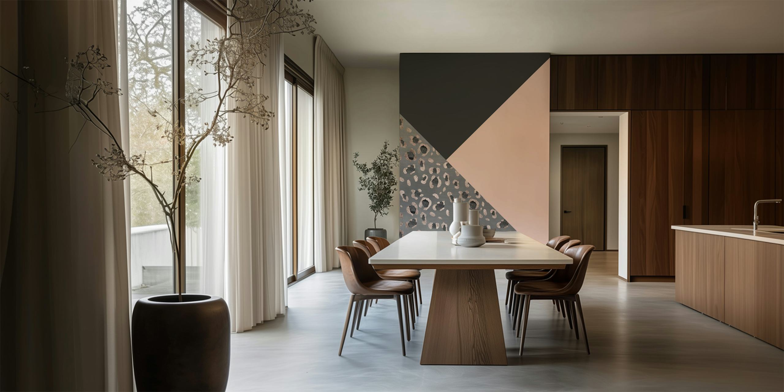 Pink and black leopard geometric wallpaper design