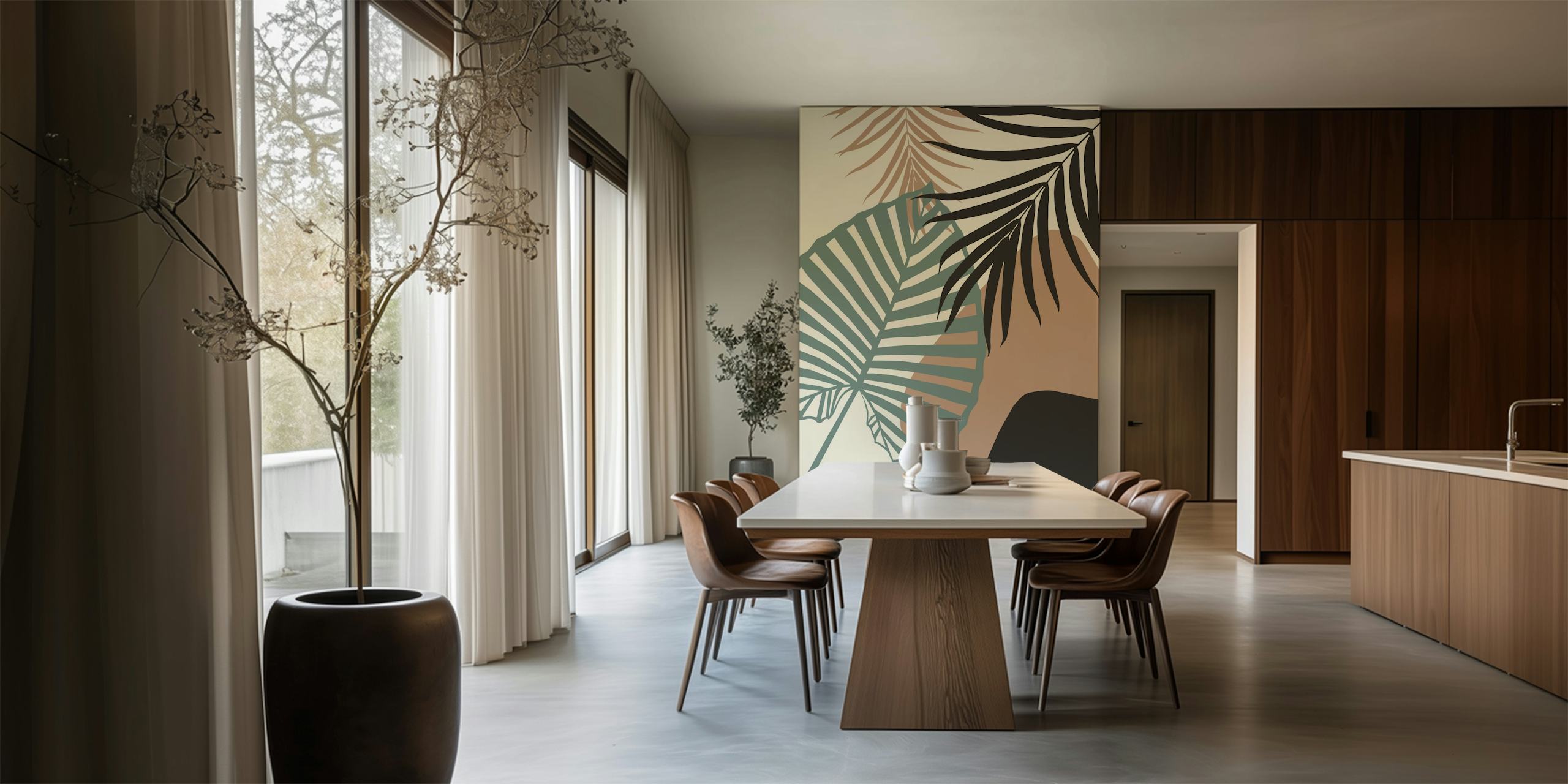 Minimal Jungle Leaves wallpaper in a room