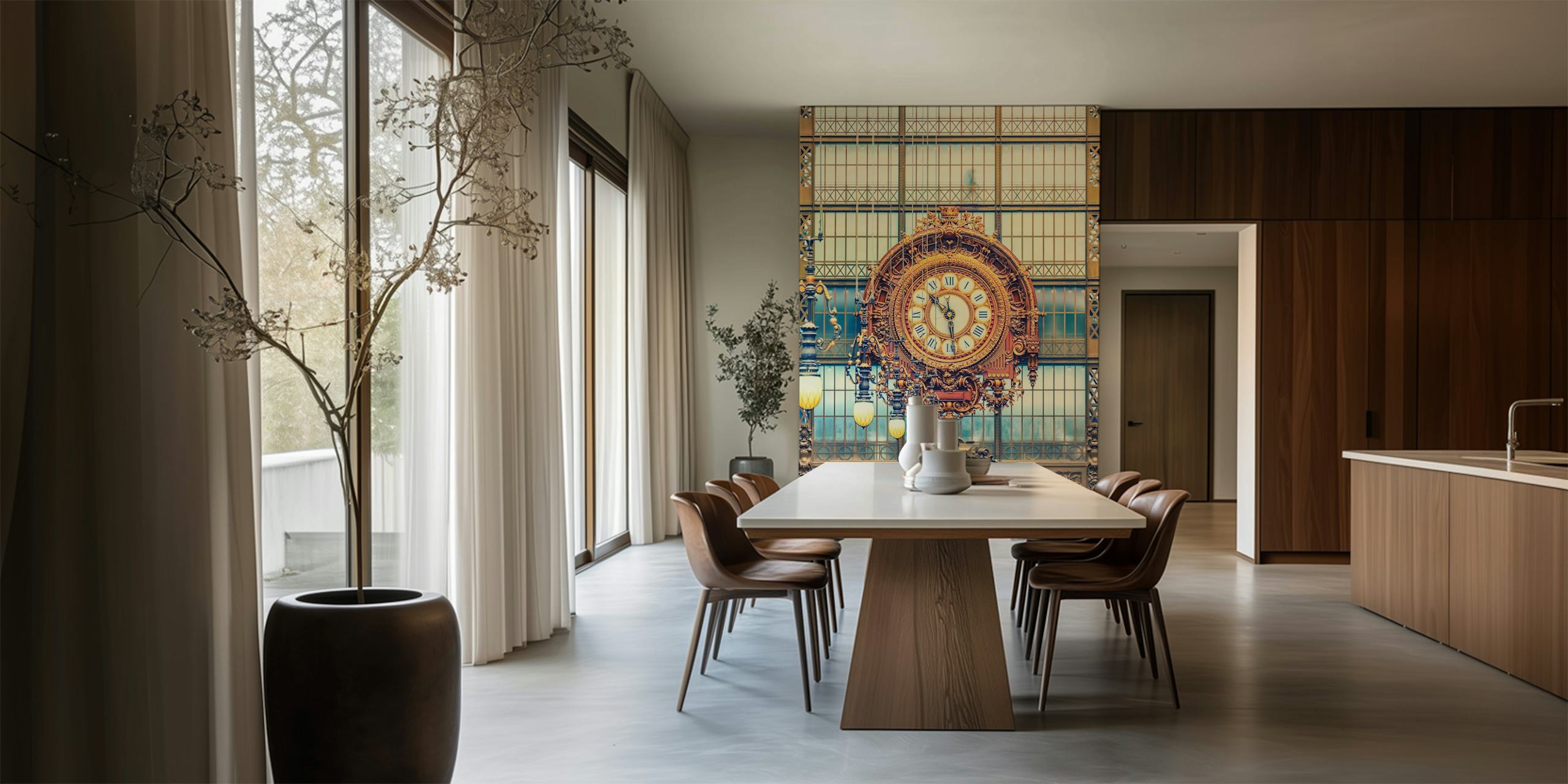 Vintage clock design with ornate details and gold tones, wallpaper