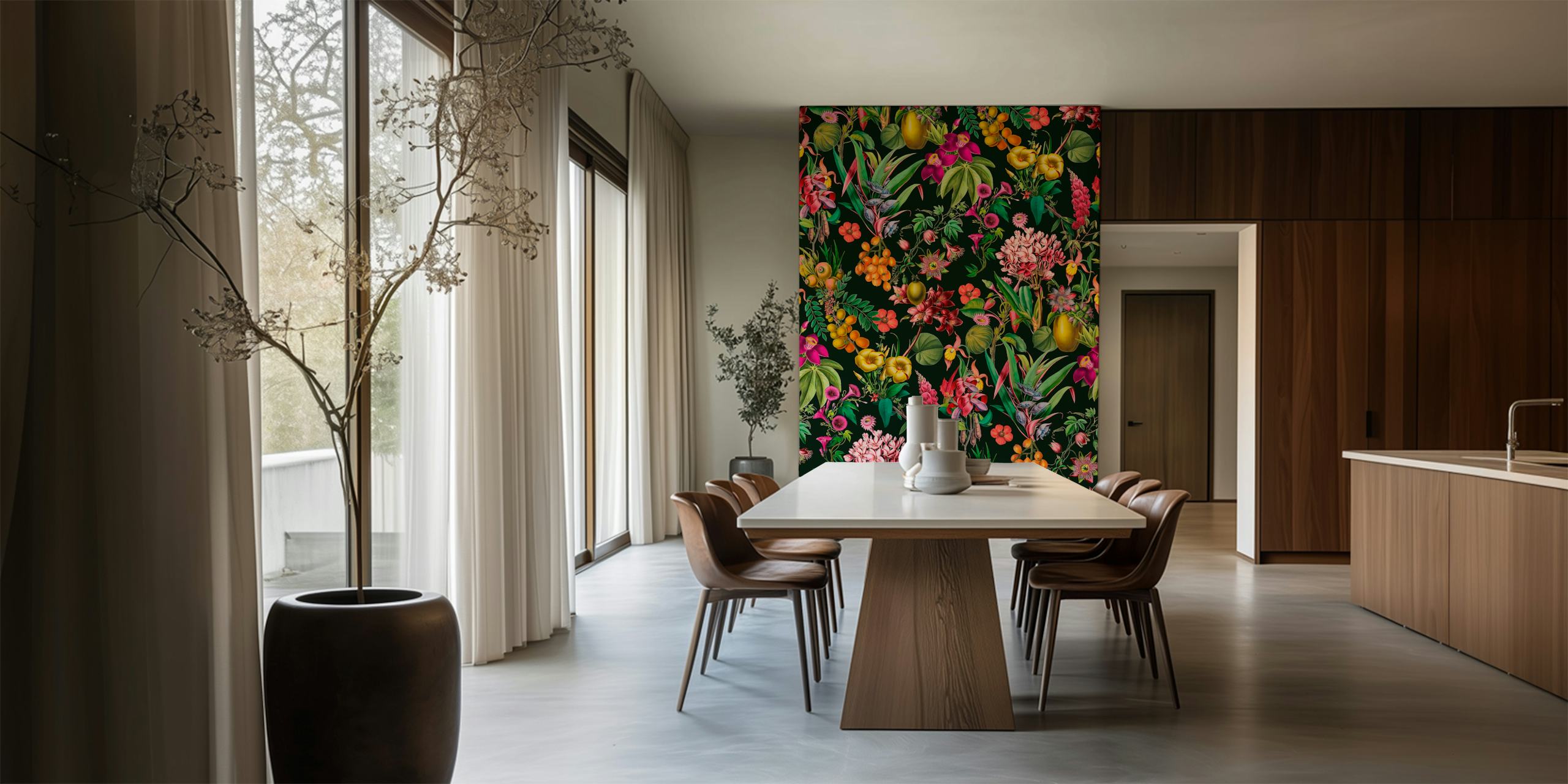 Tropical jungle flower and fruit garden wallpaper