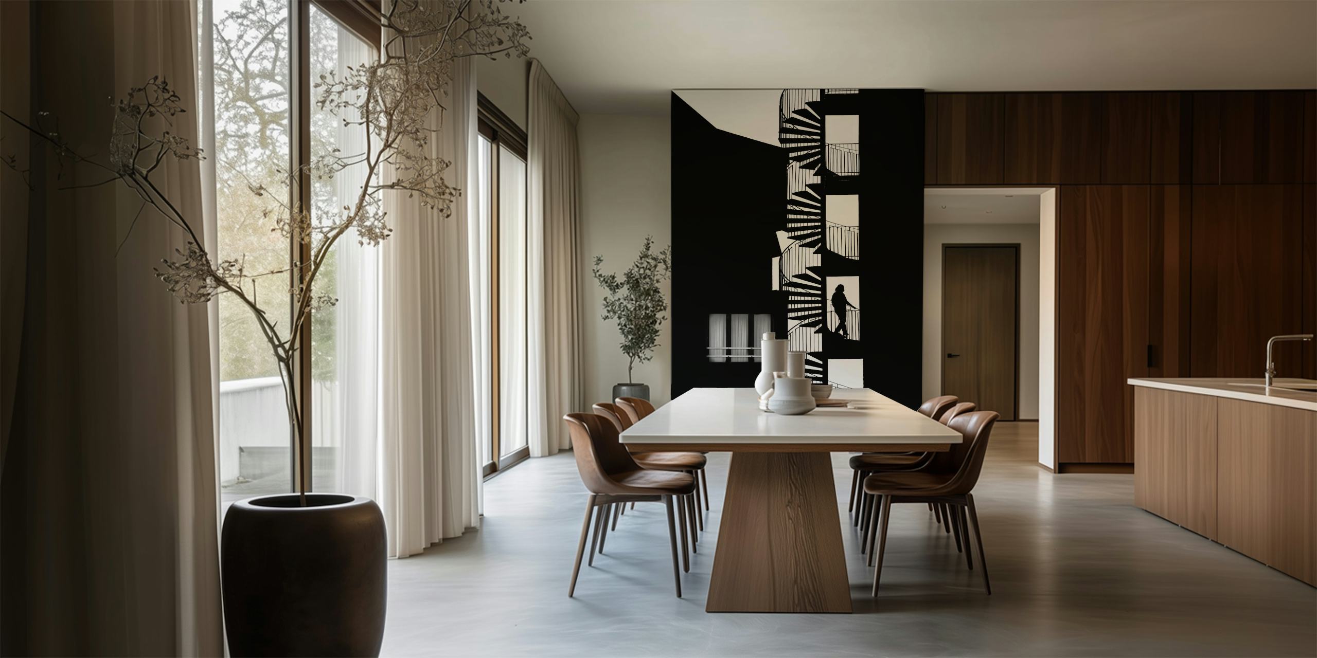 Silhouette behang tentoongesteld in een kamer
