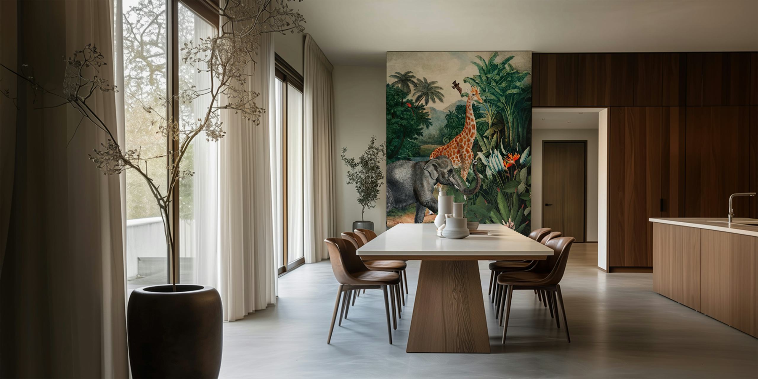 Tropical Animals in Jungle wallpaper design