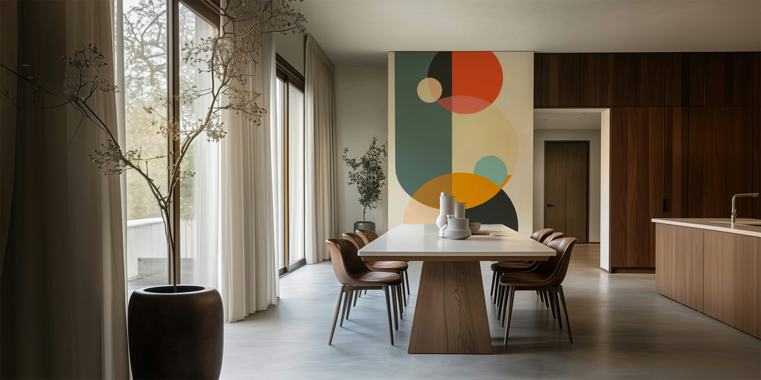Minimalist geometric wallpaper in a room