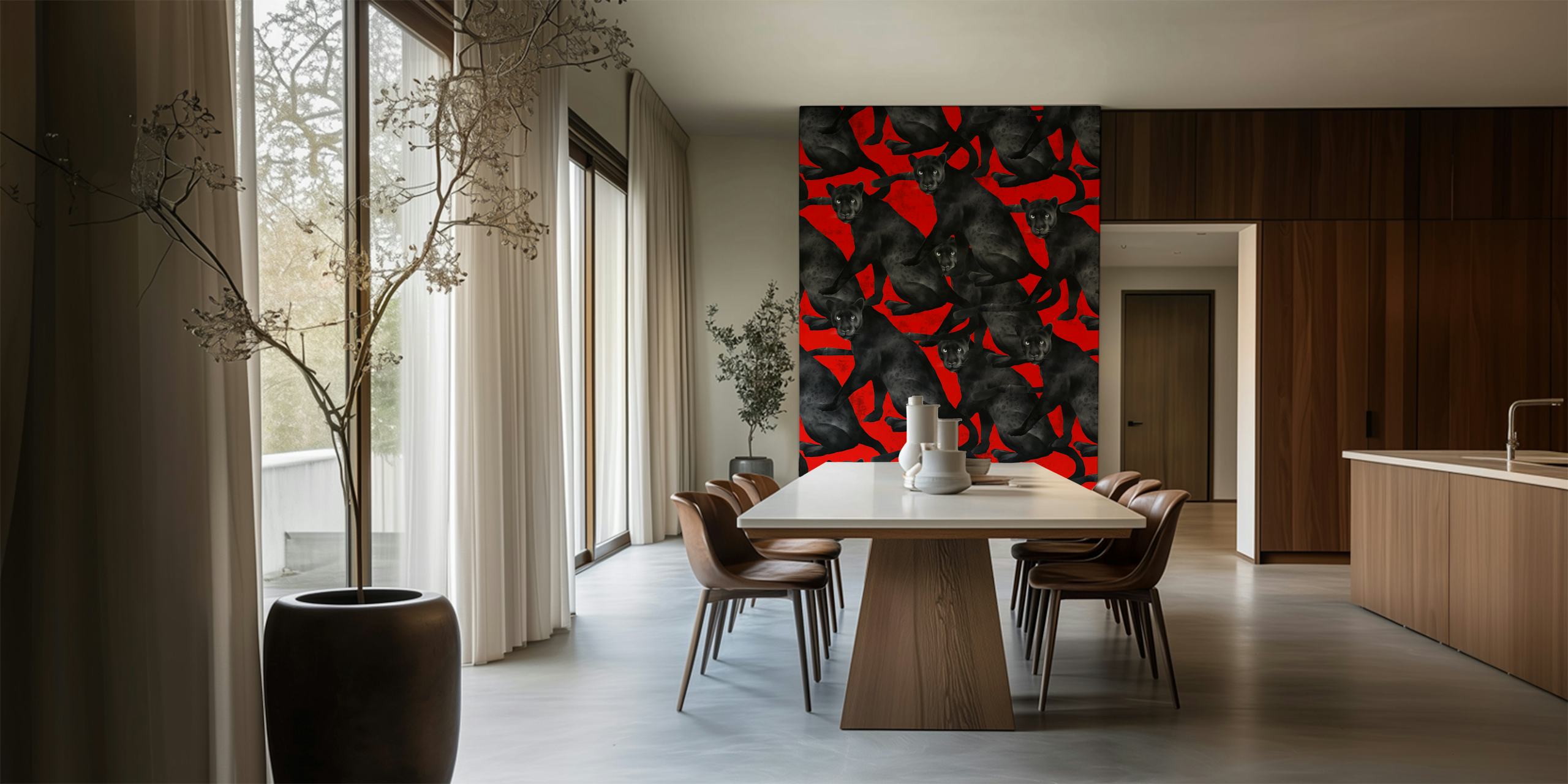 Panther on fire wallpaper design in a room