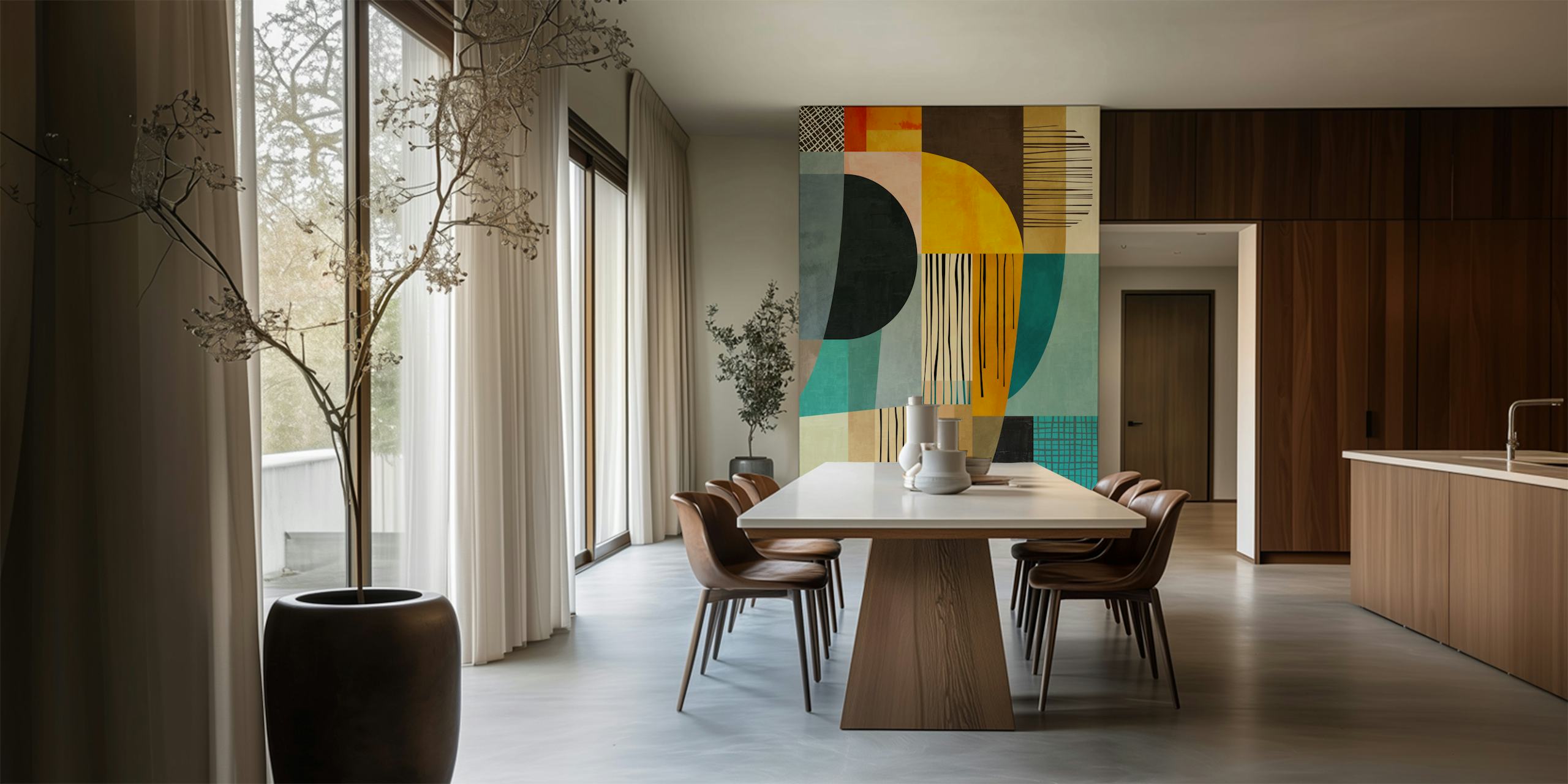 Mid Century Modern 4 papel de parede em um quarto