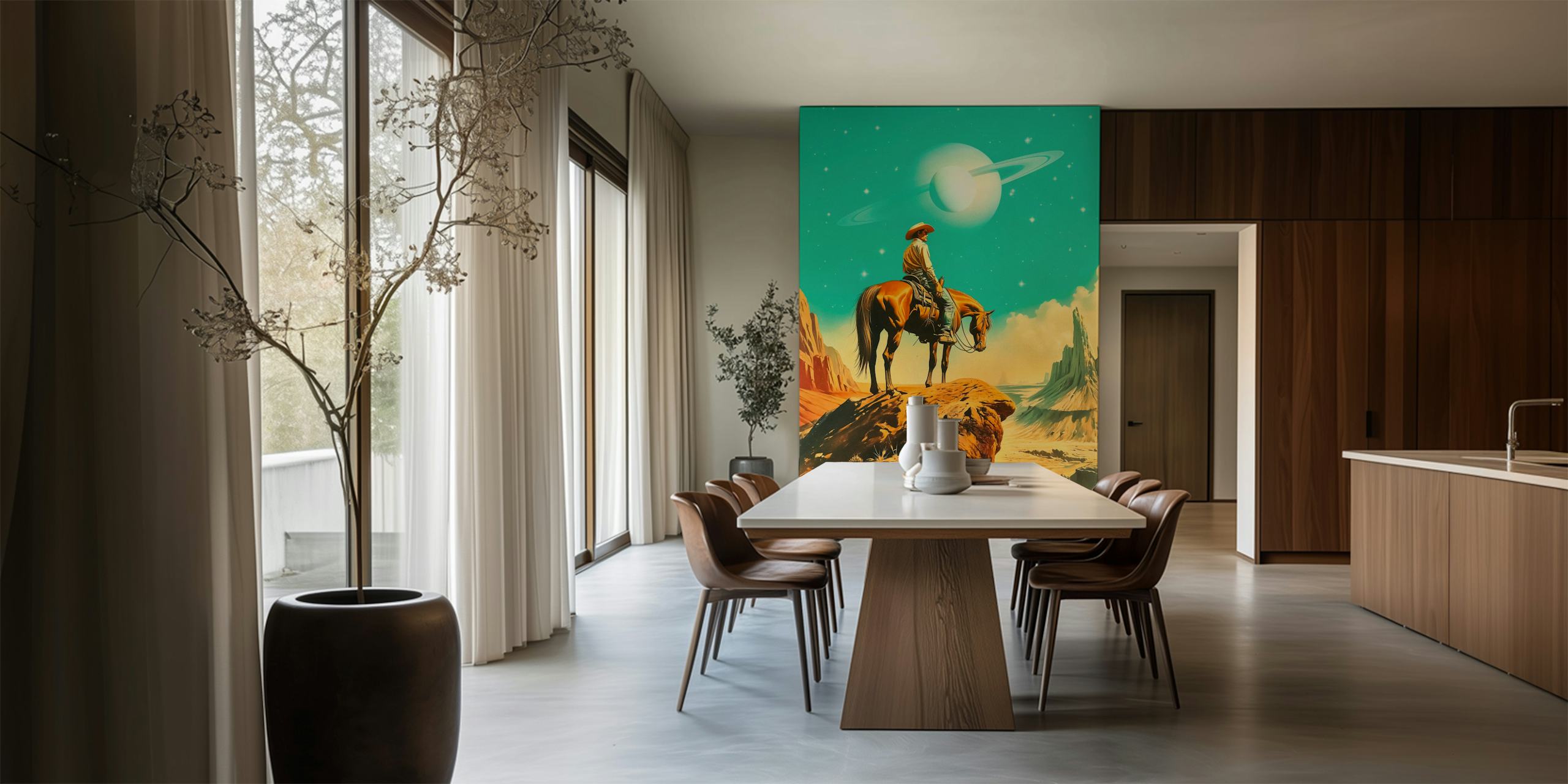 Western astronaut wallpaper in a room