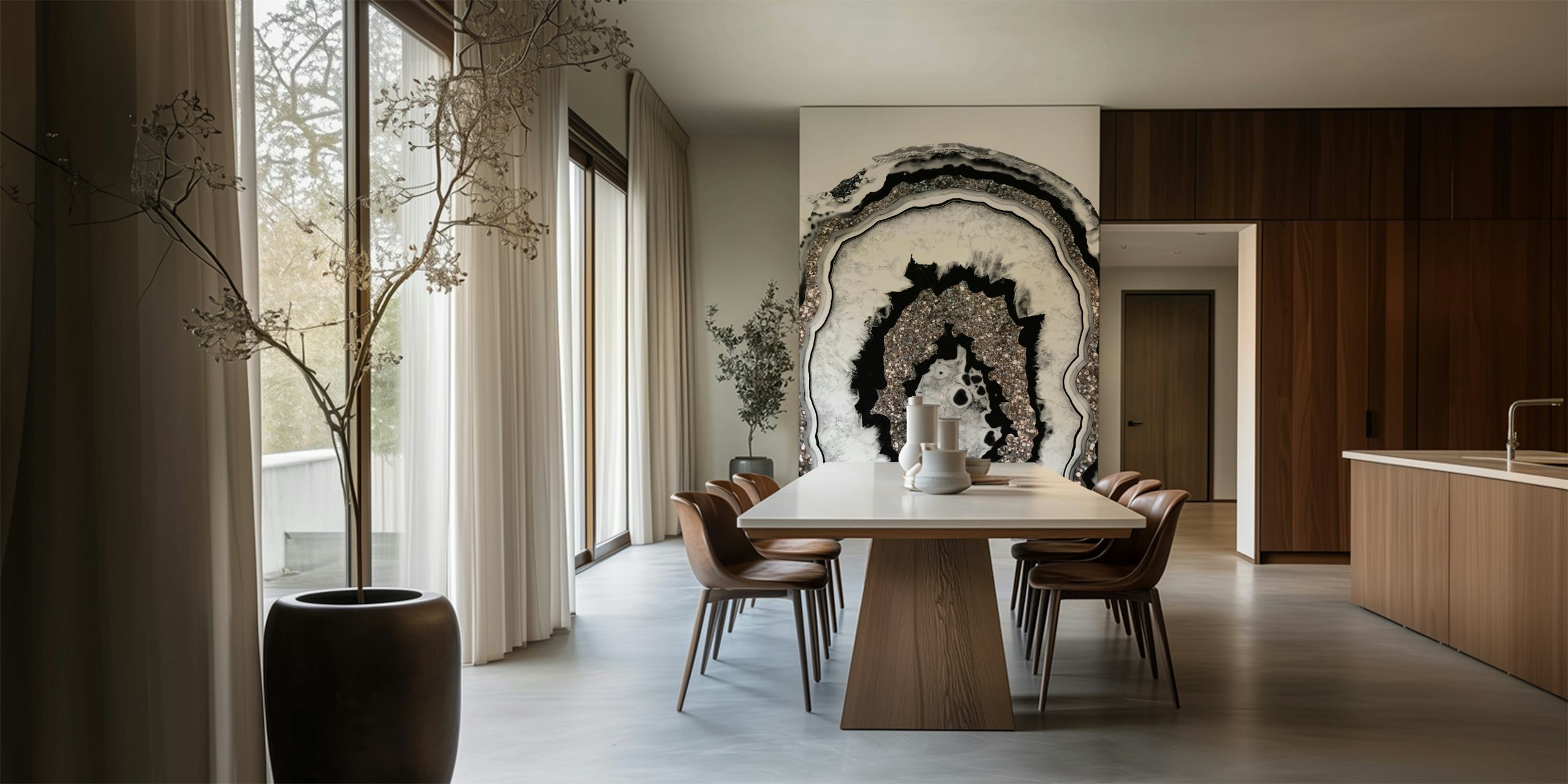 Gray Black White Agate wallpaper in a room setting