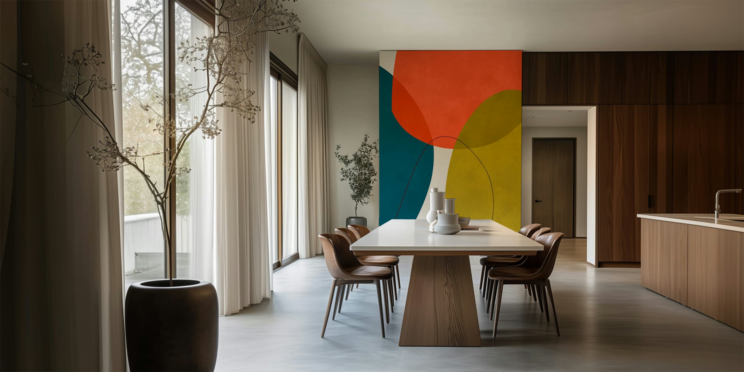 Colorful abstract shapes wallpaper in a room