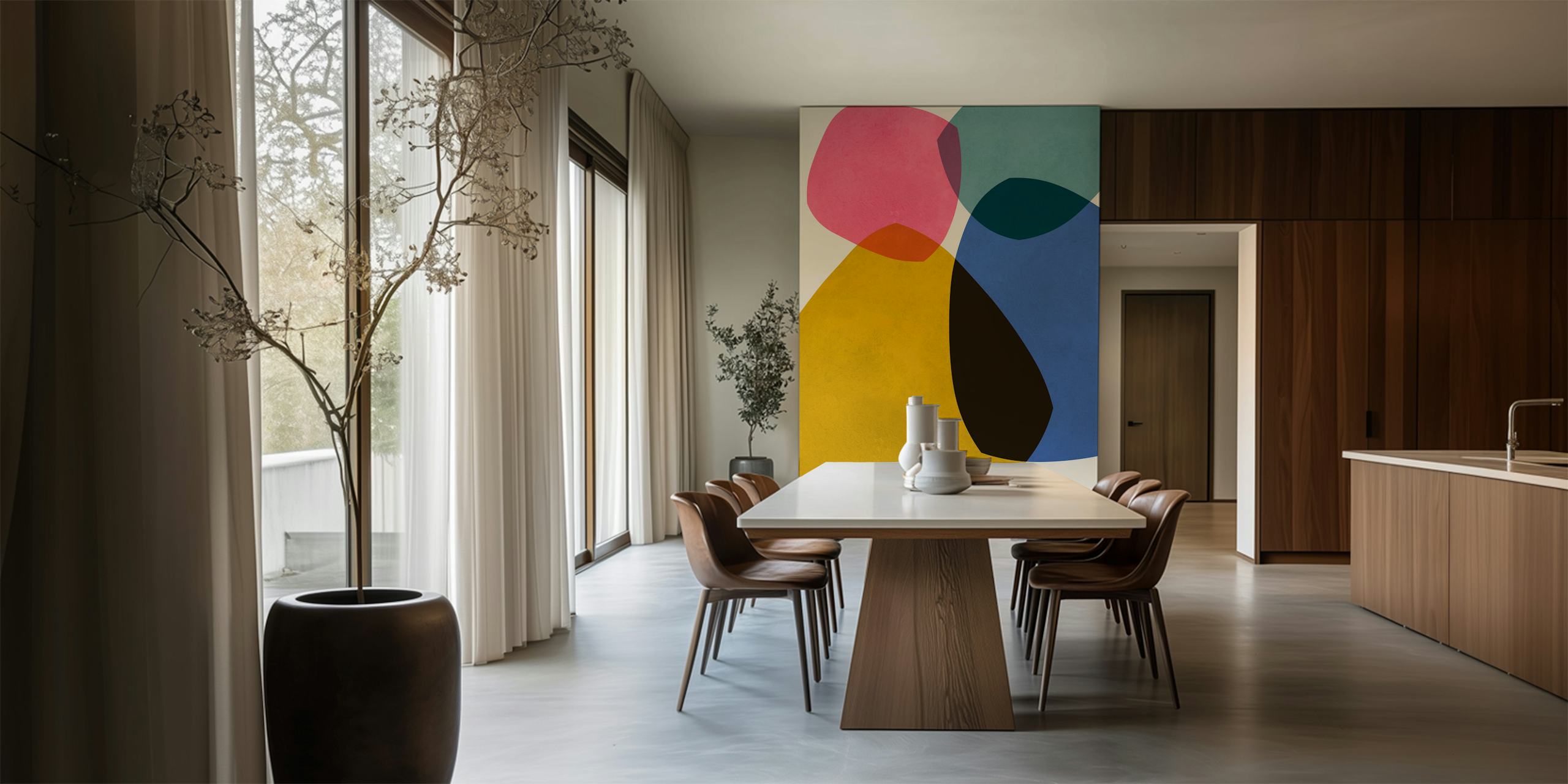 Colorful abstract shapes wallpaper in a room