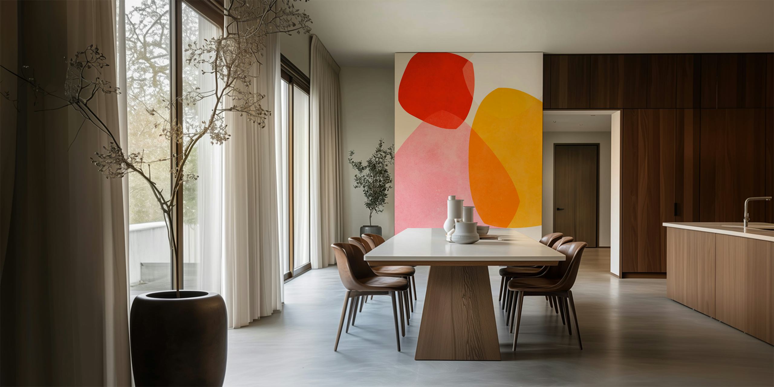 Colorful abstract shapes wallpaper in a room