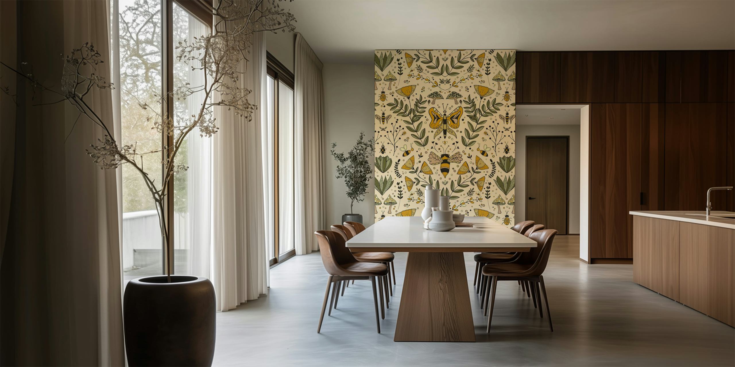 Bees en butterflies wallpaper in een kamer
