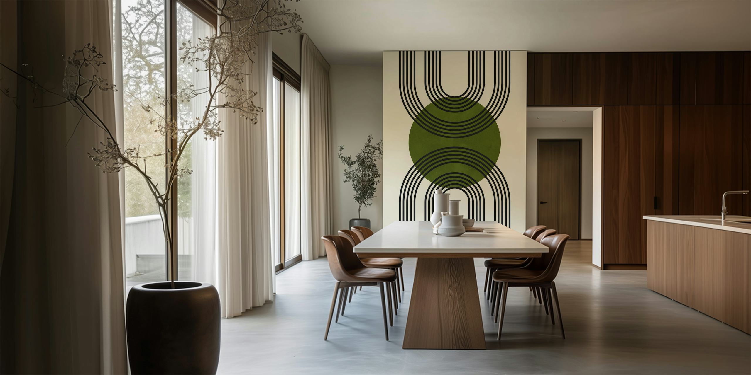 Green and black abstract geometric wallpaper design.