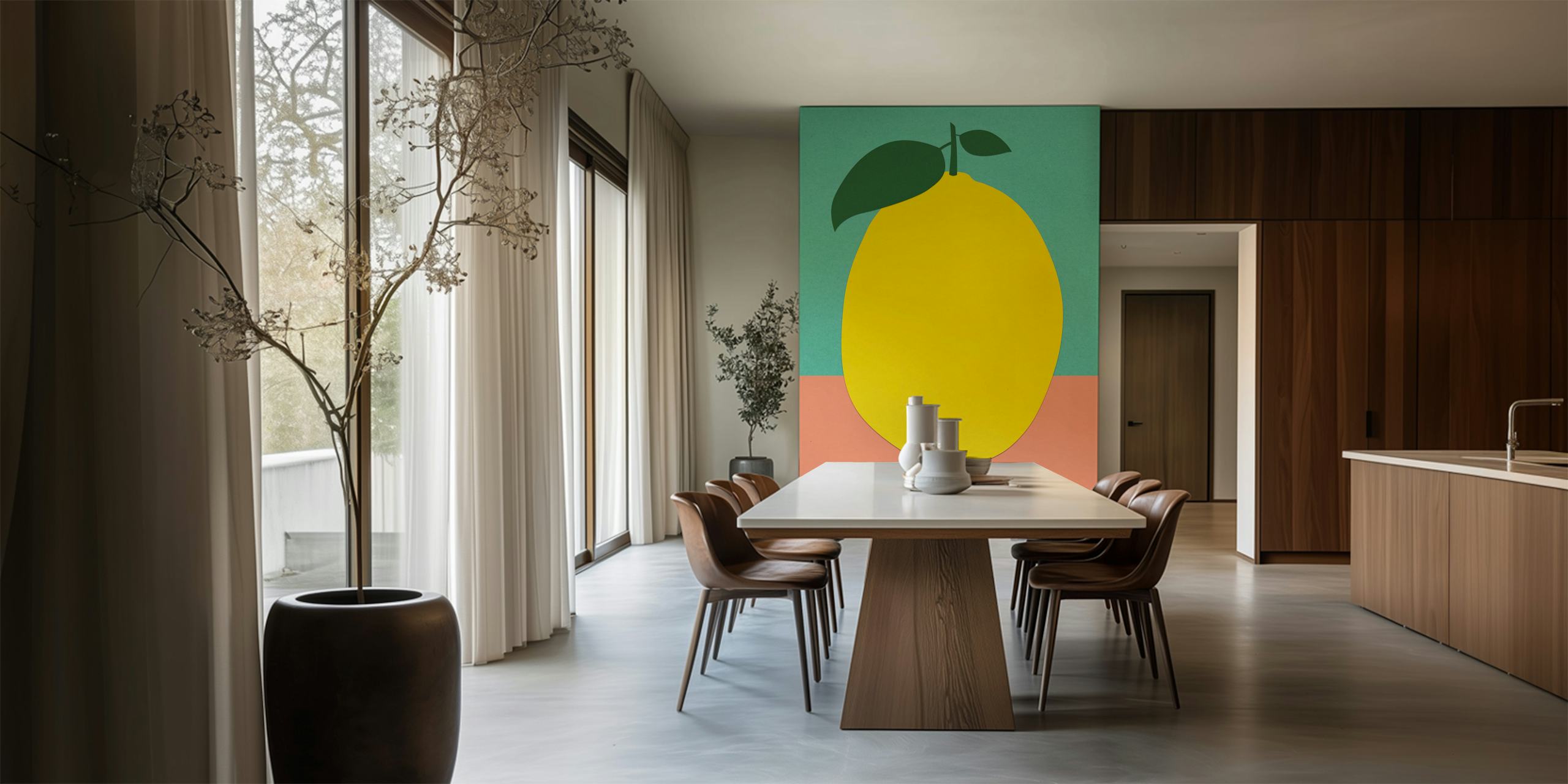 Lemon with two leaves papel pintado en una habitación