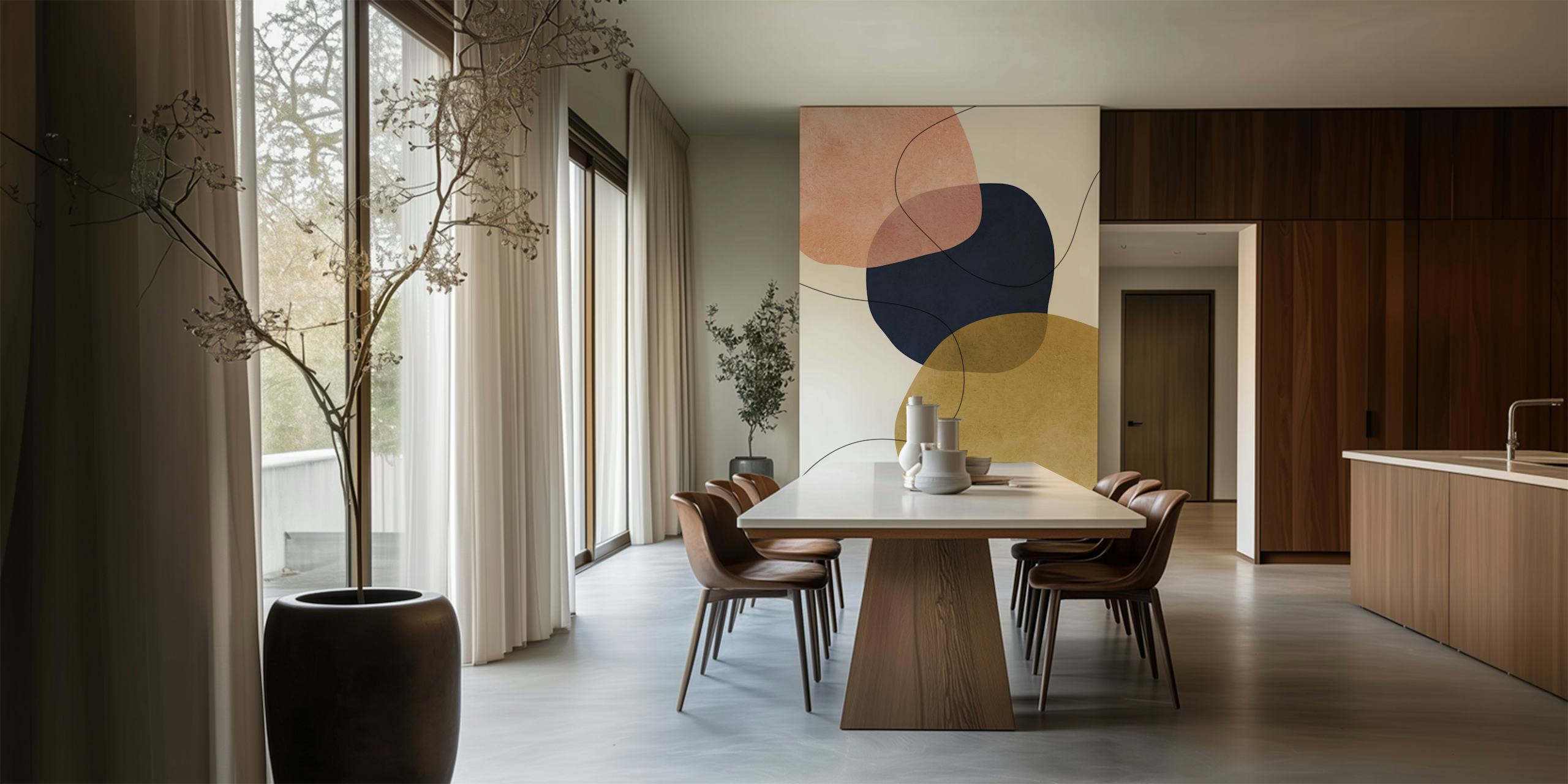 Τοιχογραφία τοίχου Boho Shapes 26 με γεωμετρικά σχήματα σε ρουζ, navy και λαδί