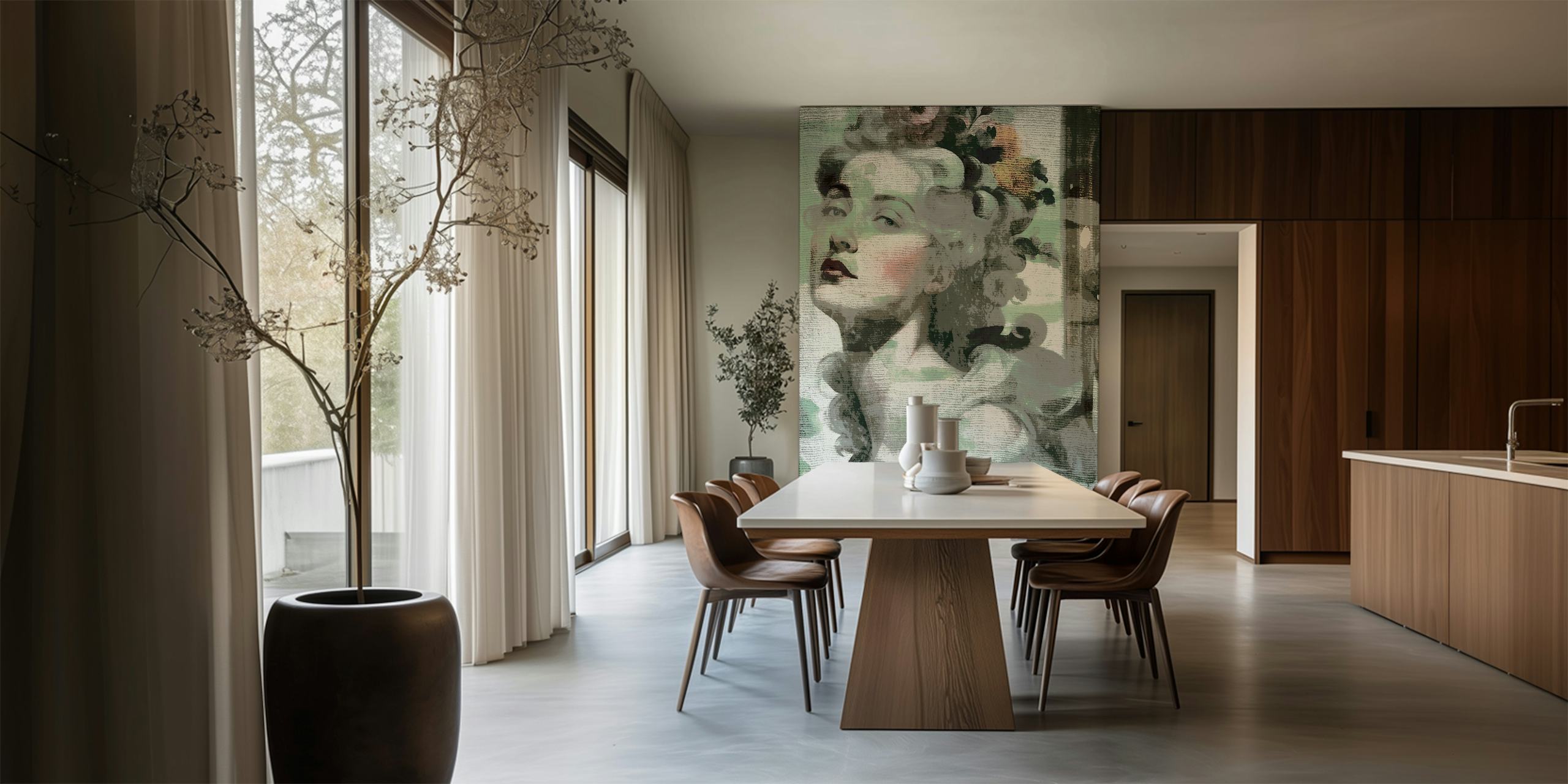 Madame Baroque Floral Canvas wall mural featuring a classical portrait with flowers