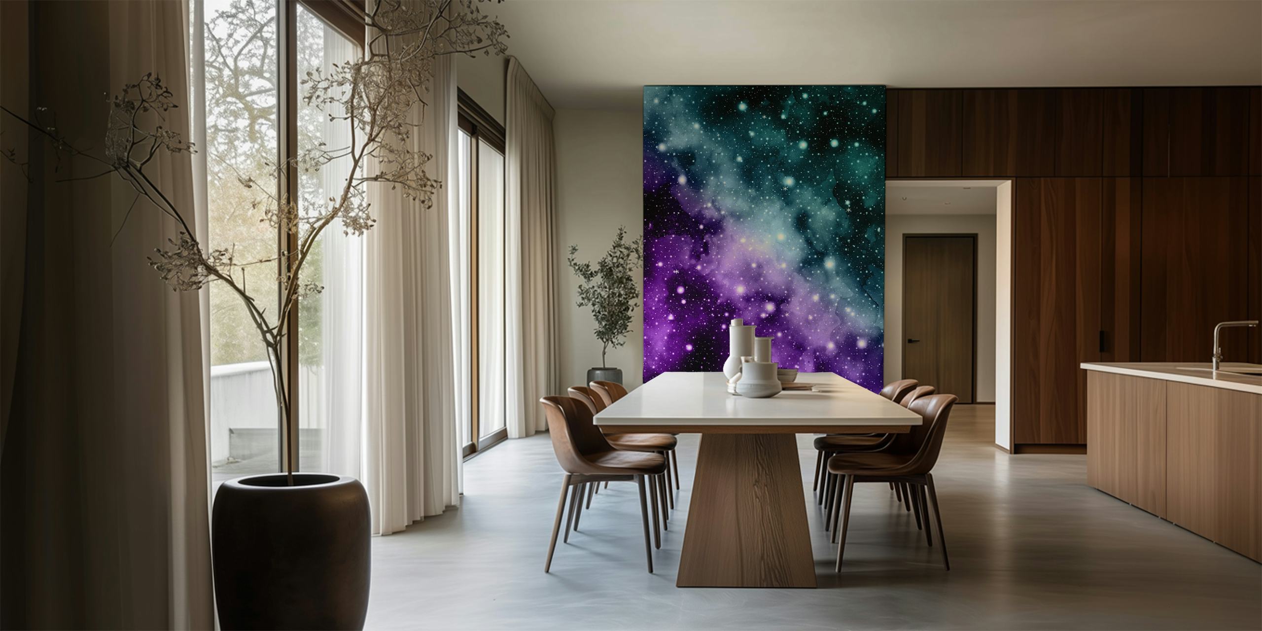 Tapeta Purple Teal Galaxy Nebula v pokoji