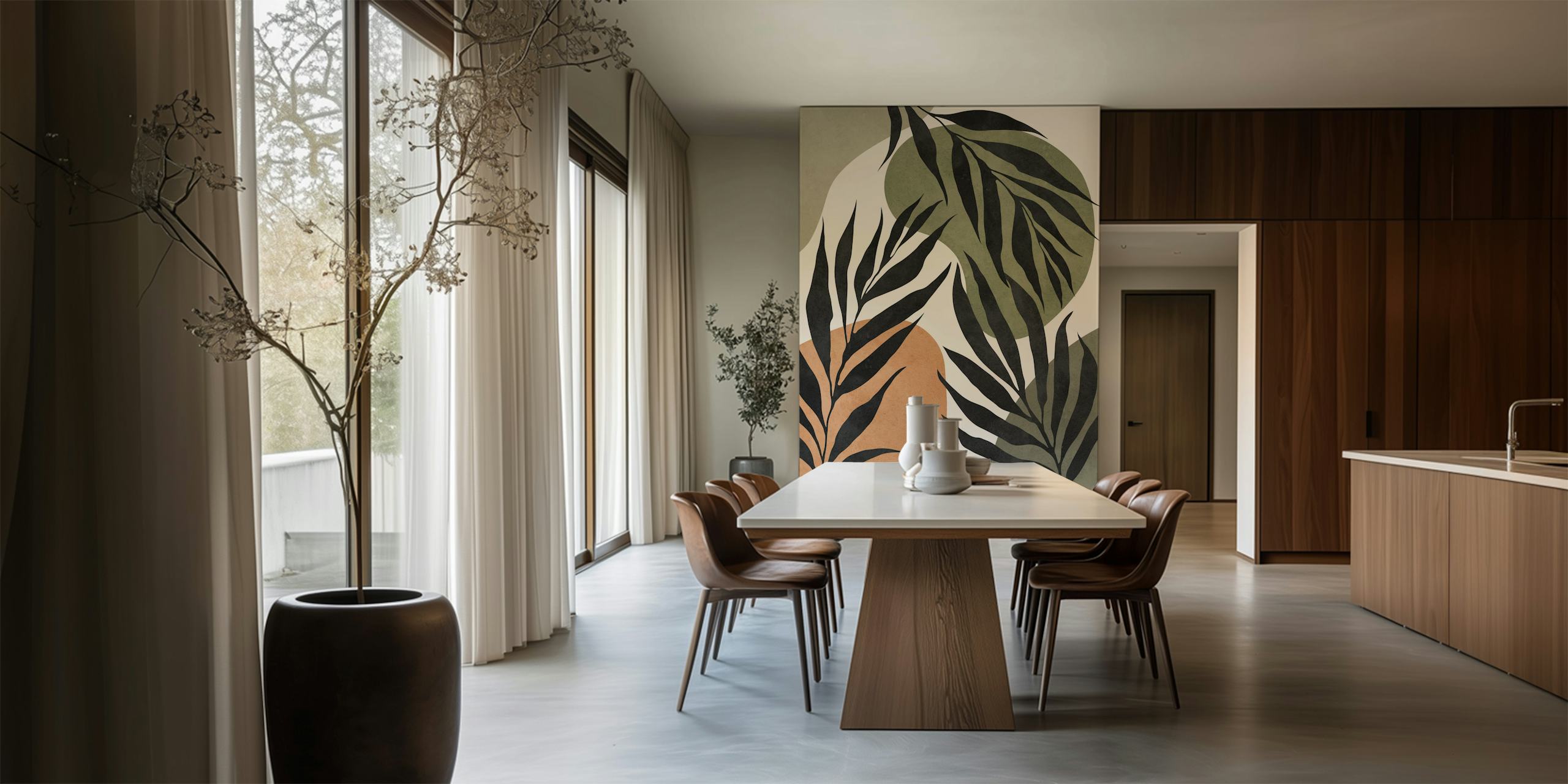 Floral boho wallpaper design in a room