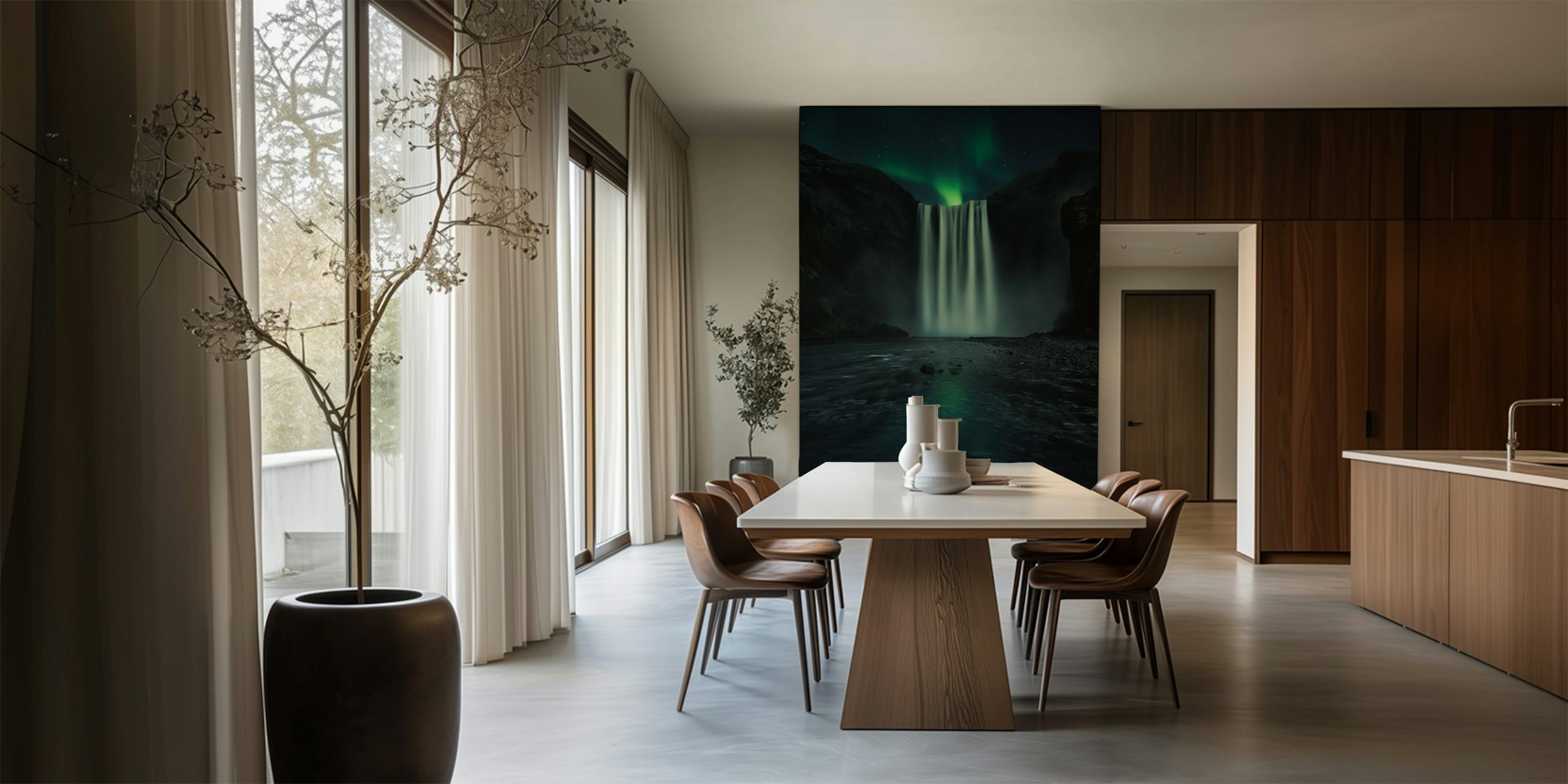 Green night wallpaper displayed in a room