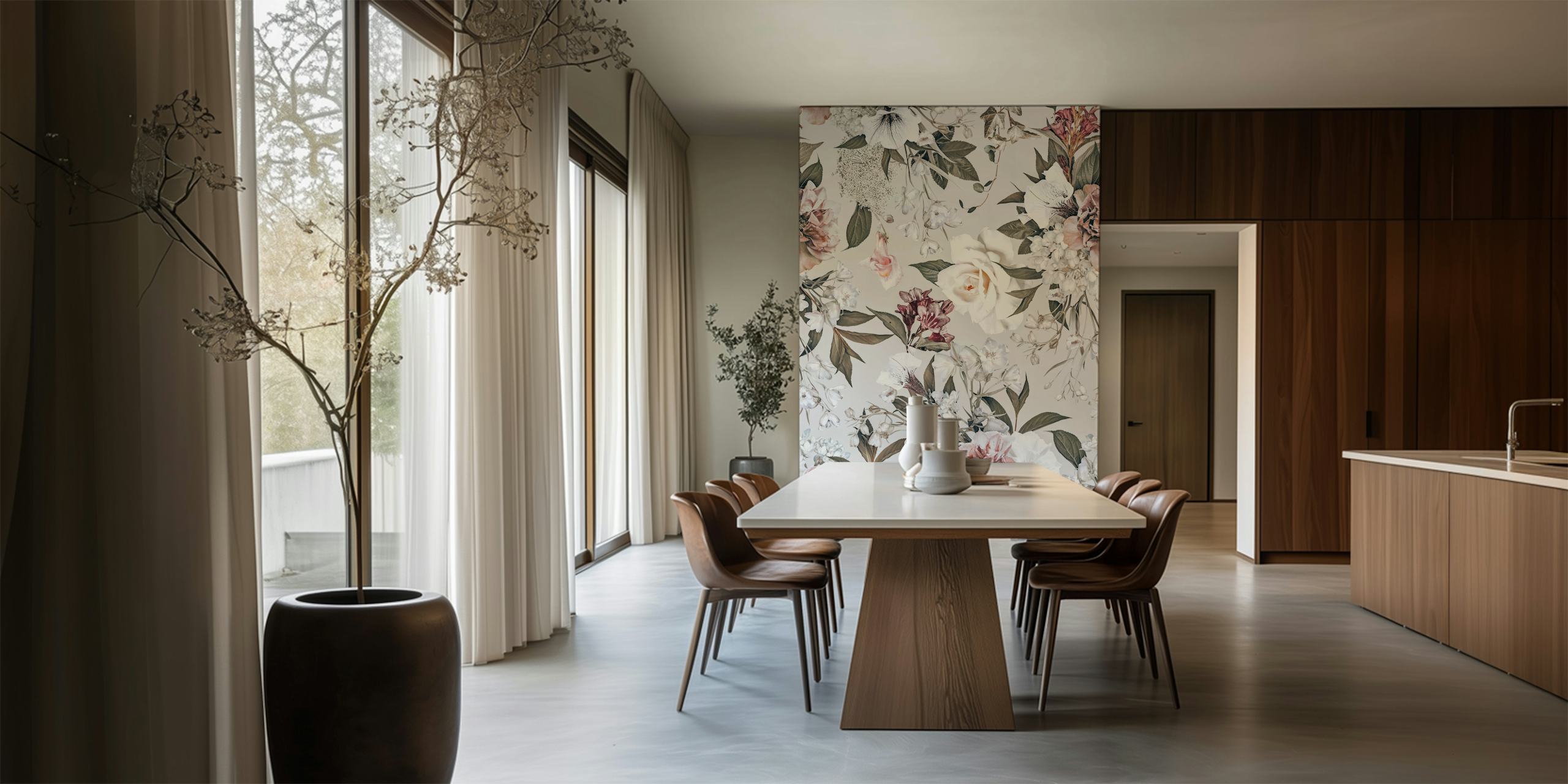 Floral vintage wallpaper in soft pastels with rose and pink hues