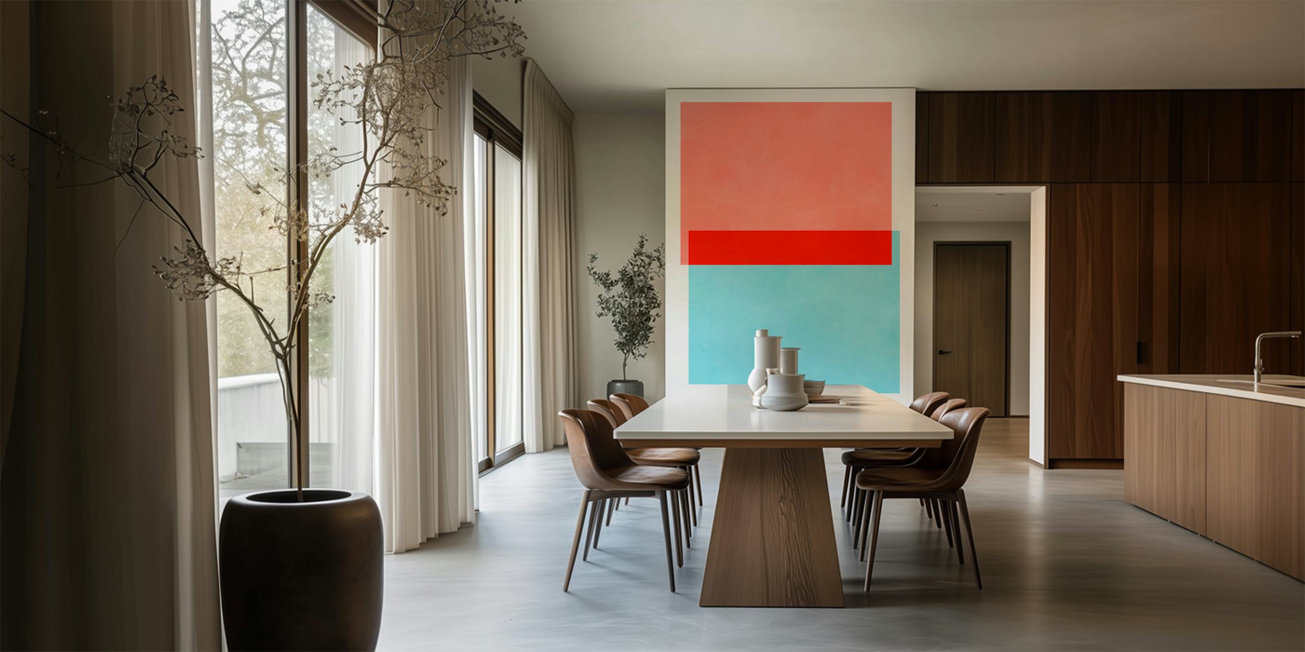 Geometric shapes in pink, red, and blue colors wallpaper