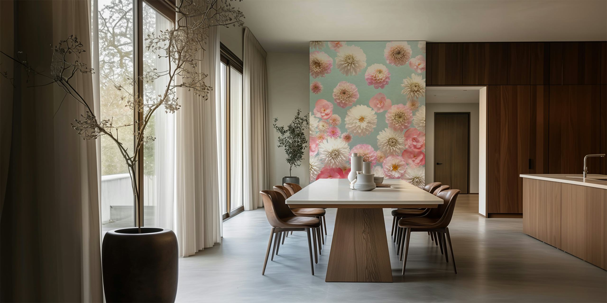 Design de papel de parede floral com Dahlia Dance