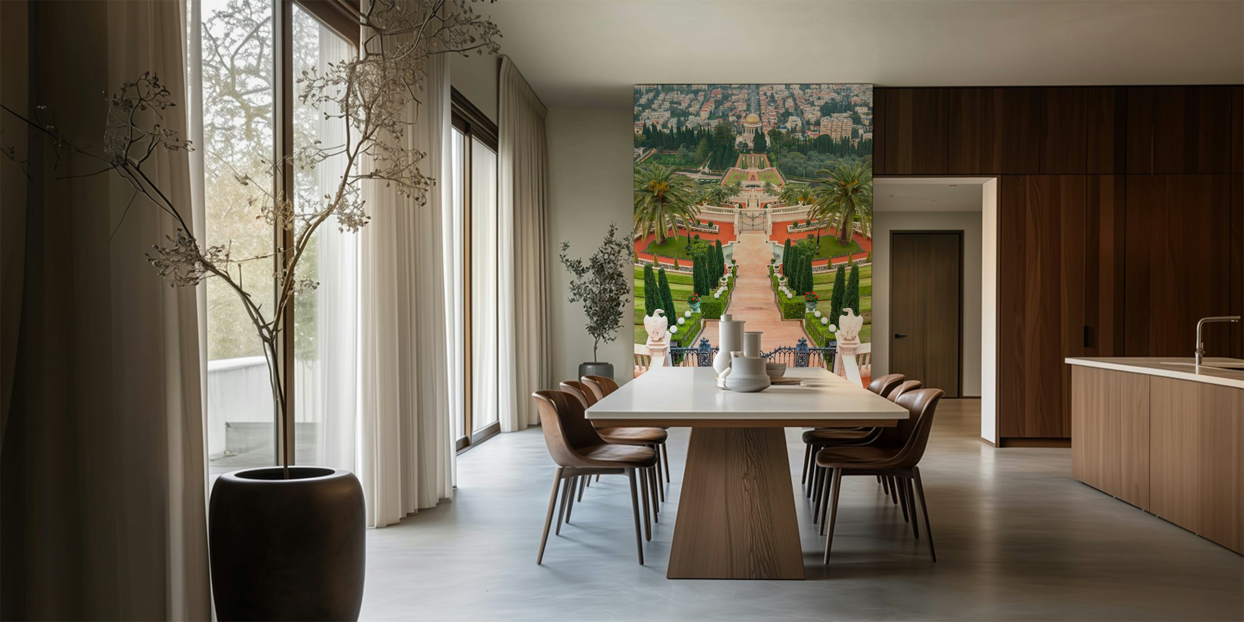 Papier peint Bahai Gardens affiché dans une pièce