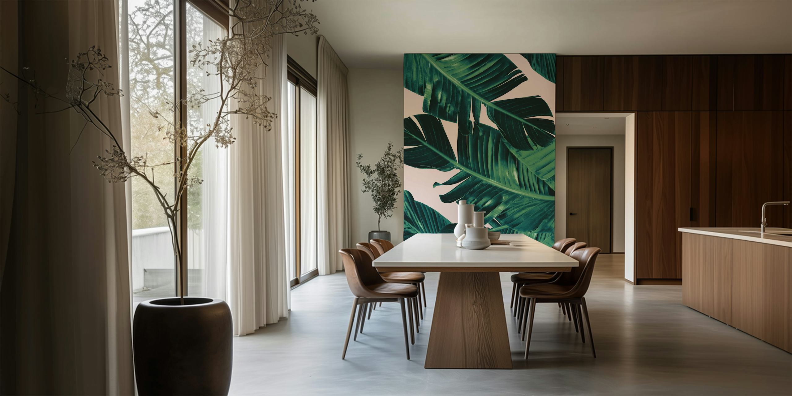 Tropical banana leaves wallpaper in a room