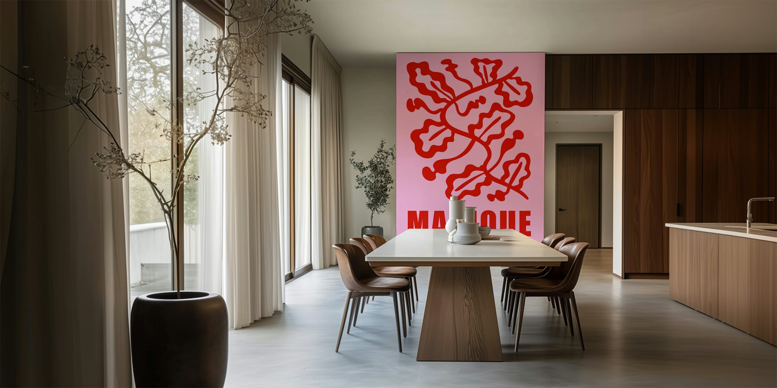 Red floral patterns on a pink background wallpaper