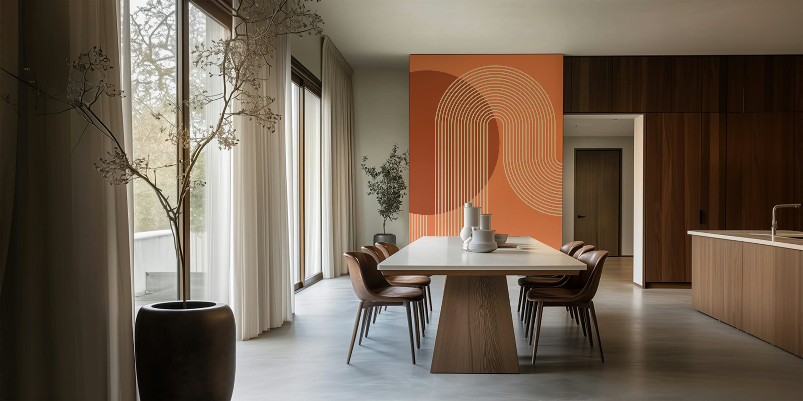 Geometric lines and circles in warm brown tones wallpaper