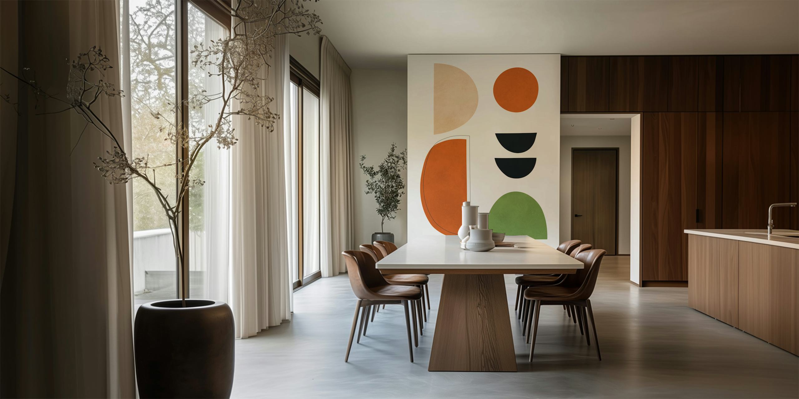 Kleurvolle cirkels en semicircles behangontwerp