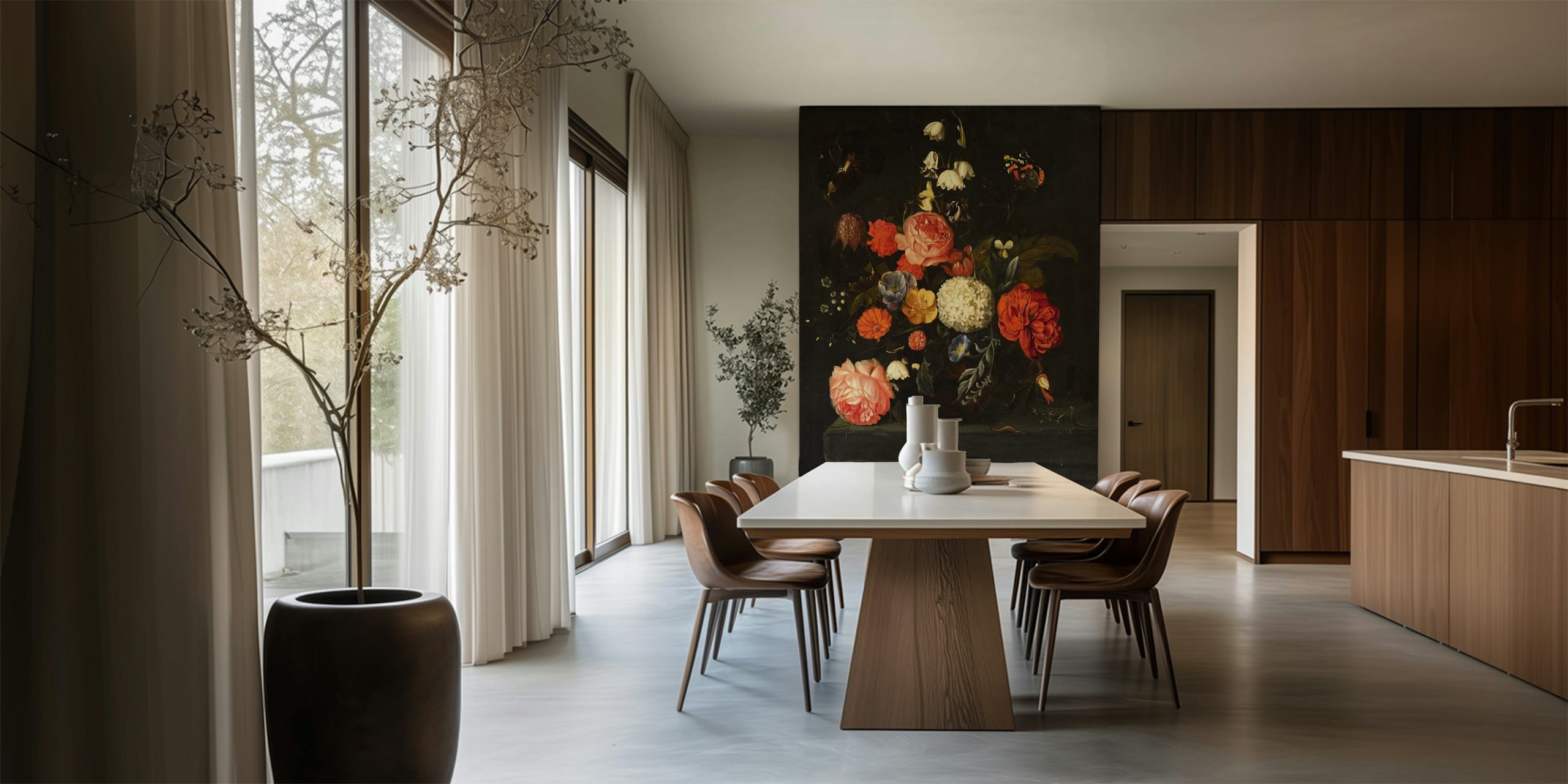 Vintage floral design with colorful roses and flowers on a dark background wallpaper
