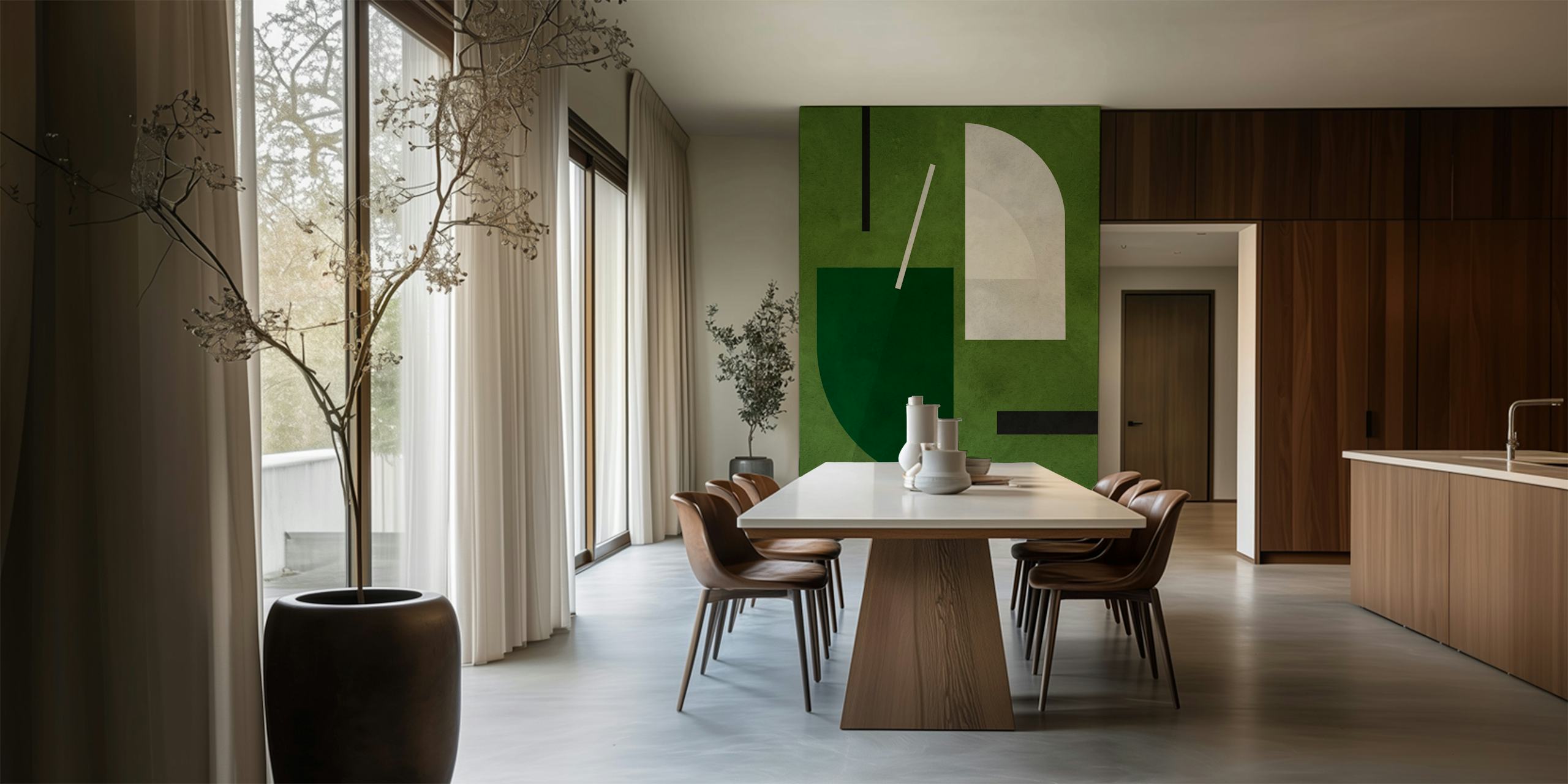 Green and white geometric shapes wallpaper