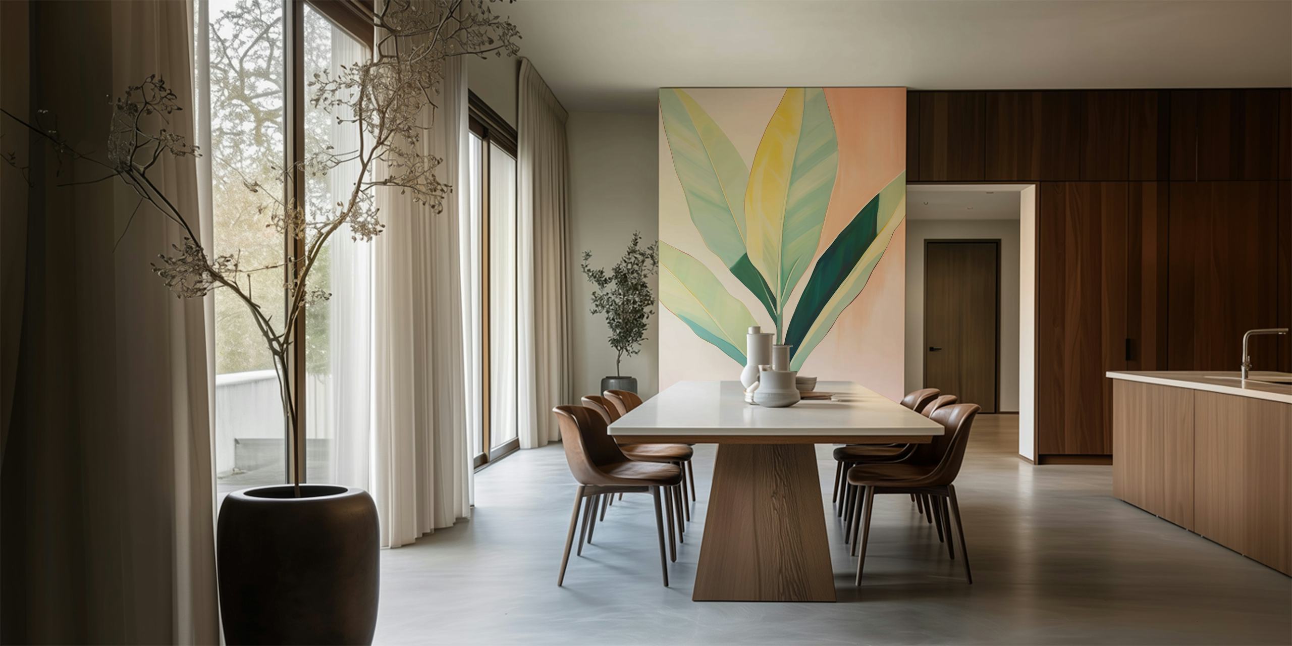 Tropical wallpaper featuring stylish leaves in a room