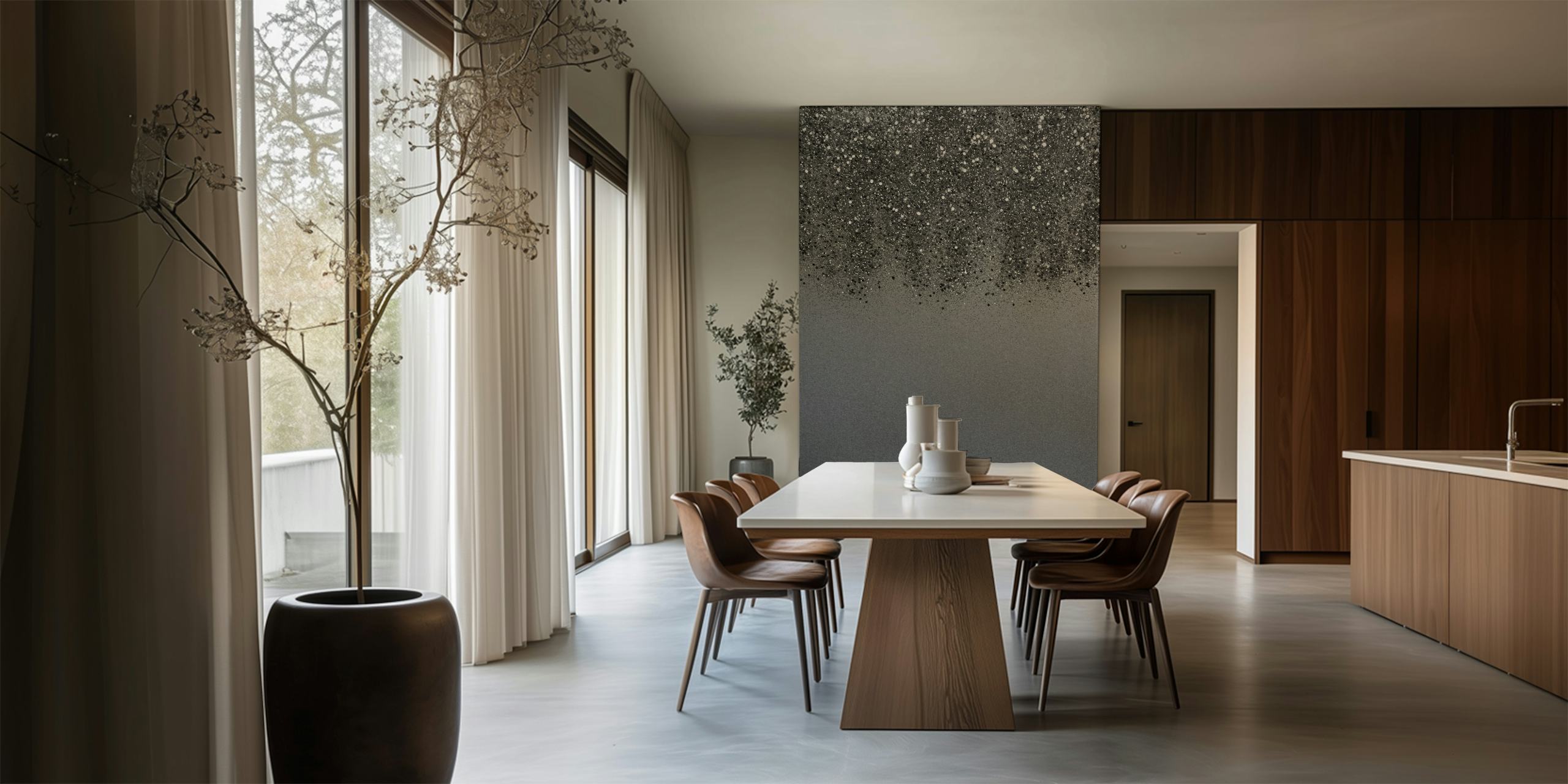 Zilvergrijze glitterbehang in een kamer