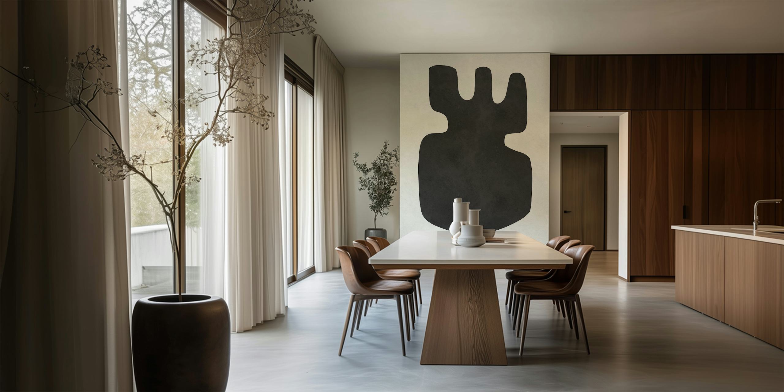 Black abstract geometric shape on a white background wall mural
