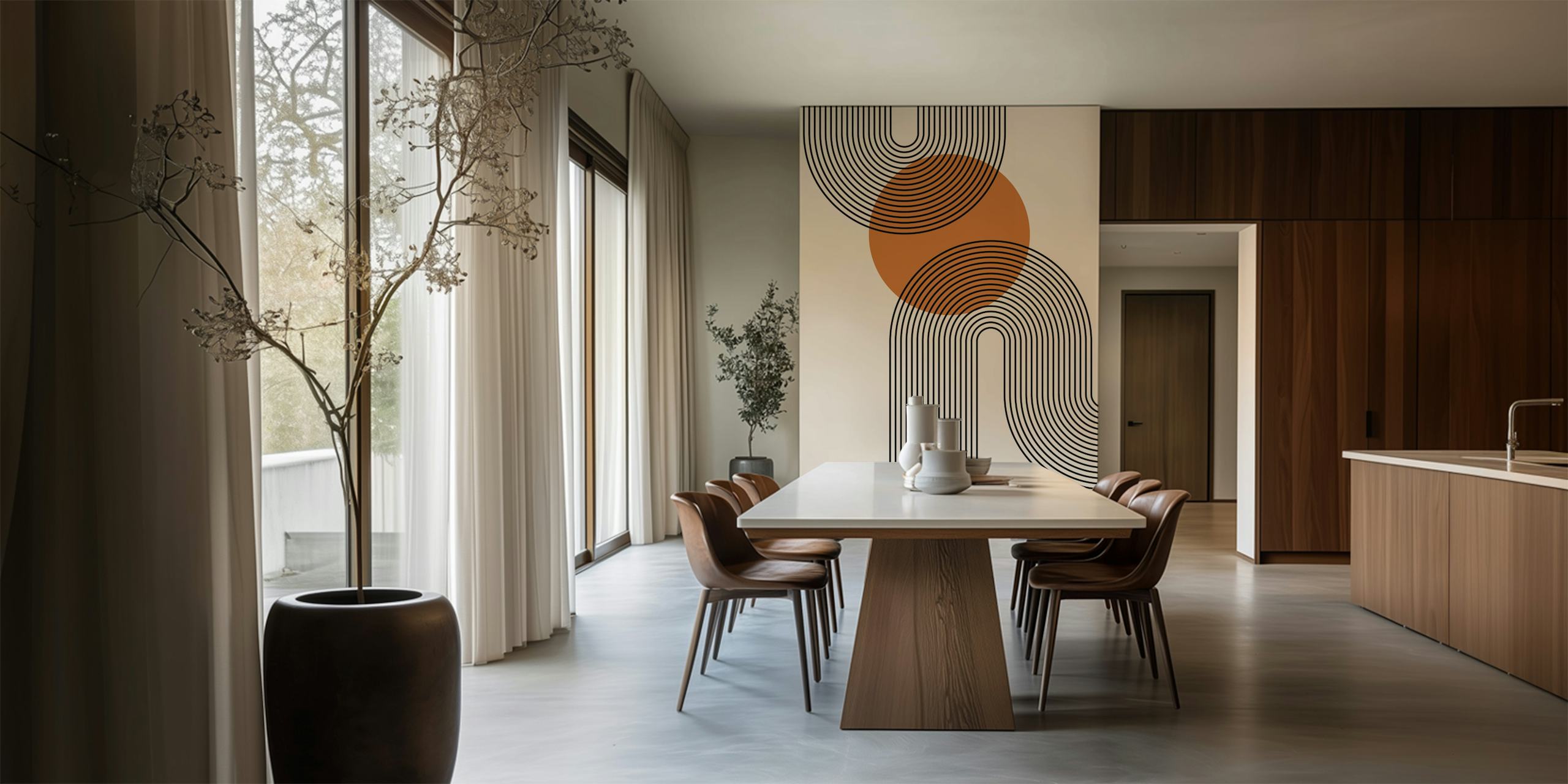 Curved Line Art Decor tapet i stilfull inredning