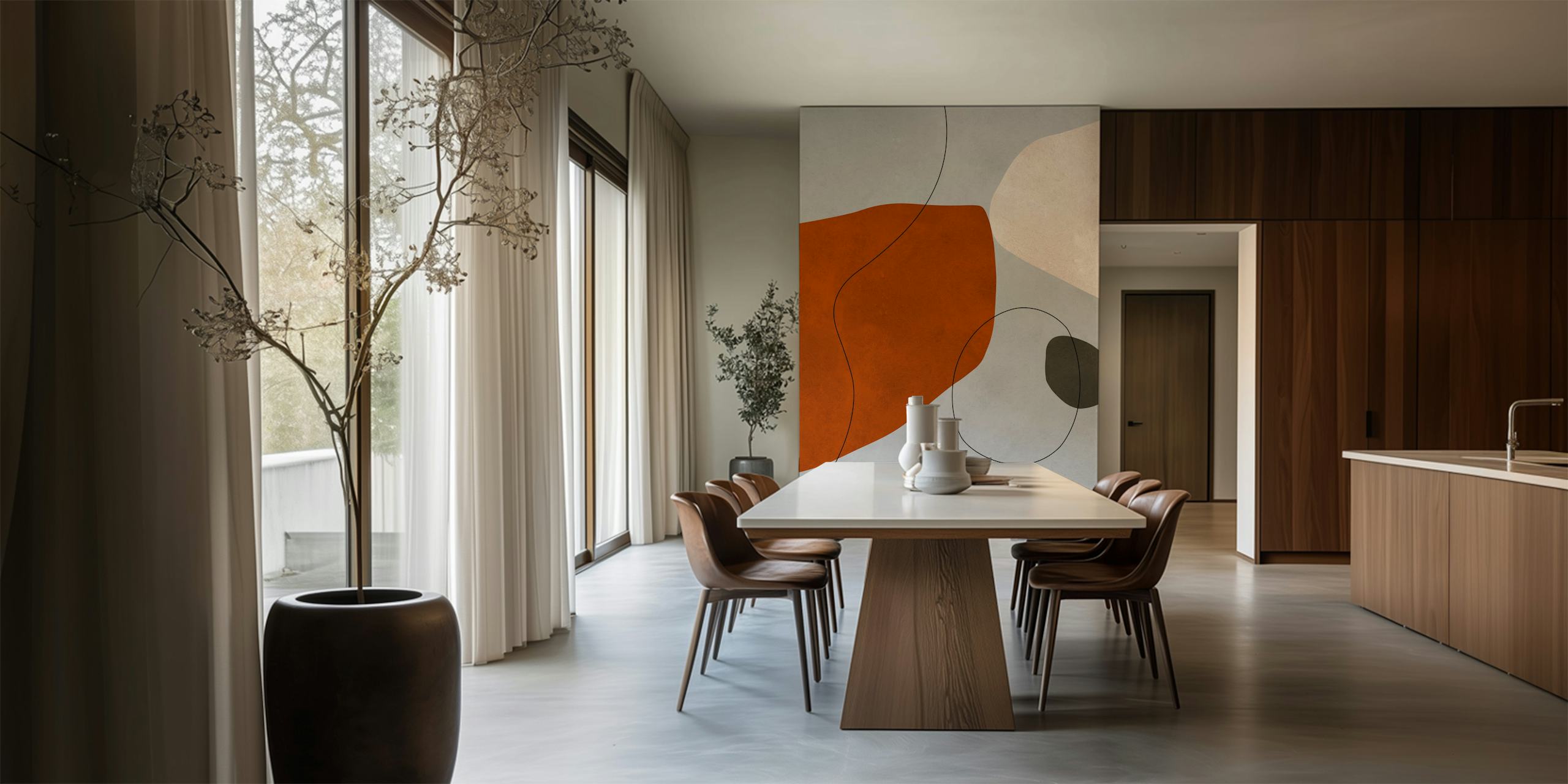 Papel de parede Modern Abstract Earth Tones em um quarto