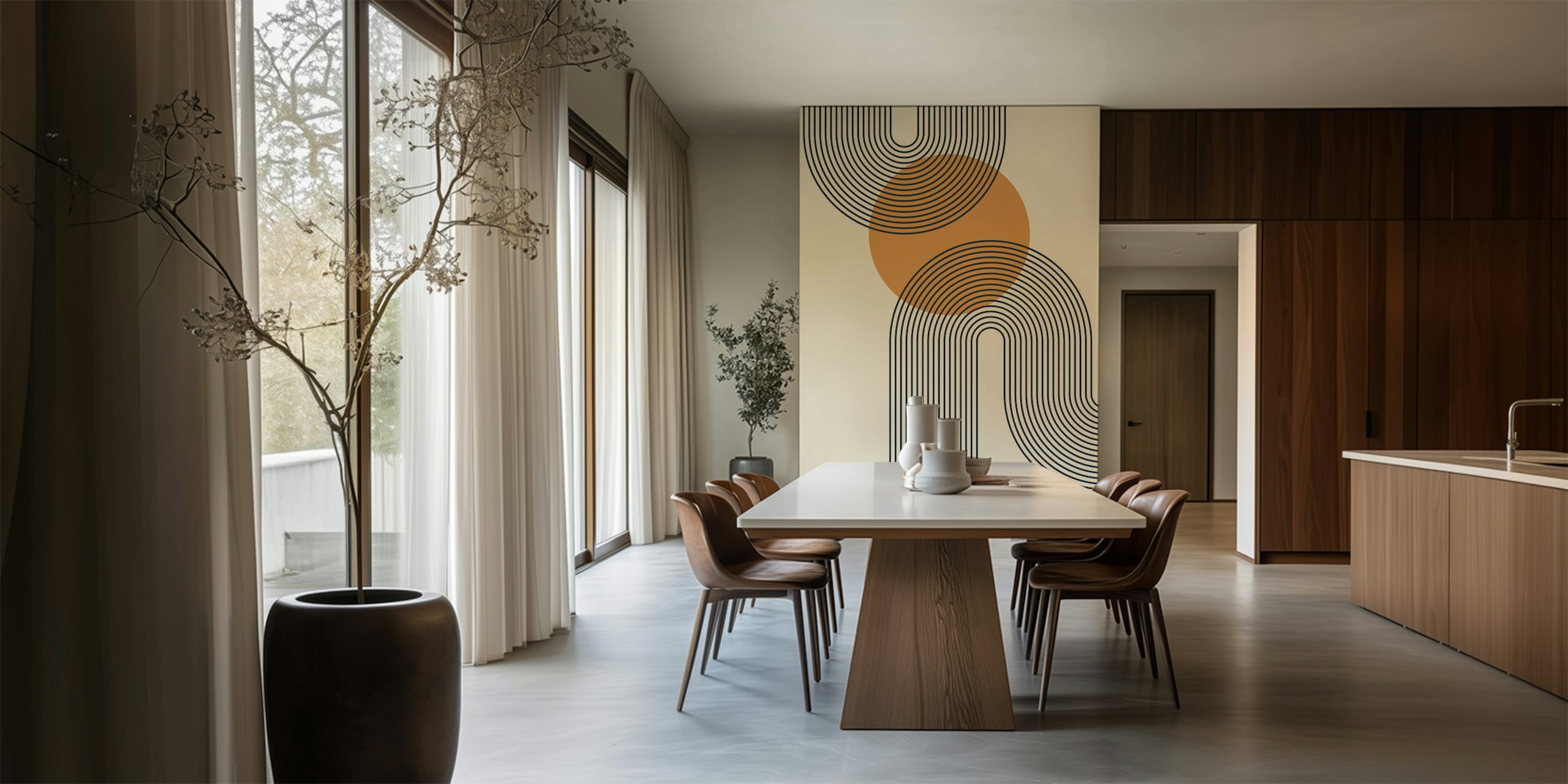 Orbiting Elegance Tapetdesign in einem Raum