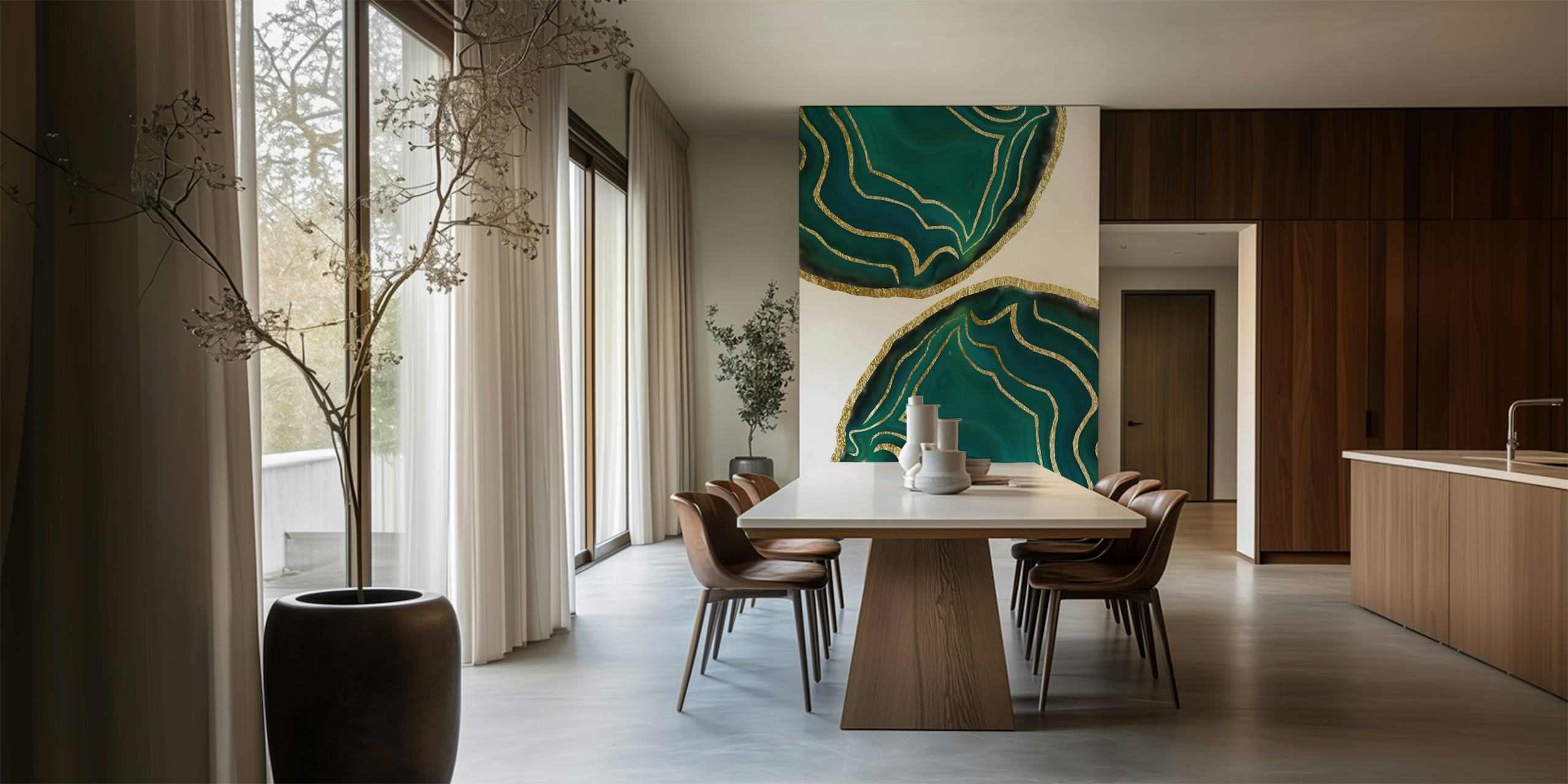 Green Blue Agate Gold Glam Tapete in einem Raum